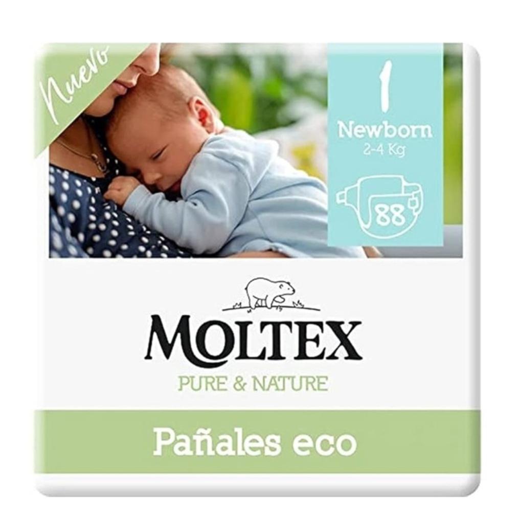 Moltex - Pañales PURE & NATURE Talla 1 para recién nacidos de 2 a 5 kg, con materiales de origen natural, núcleo altamente absorbente y diseño anatómico transpirable — 22 unidades por bolsa