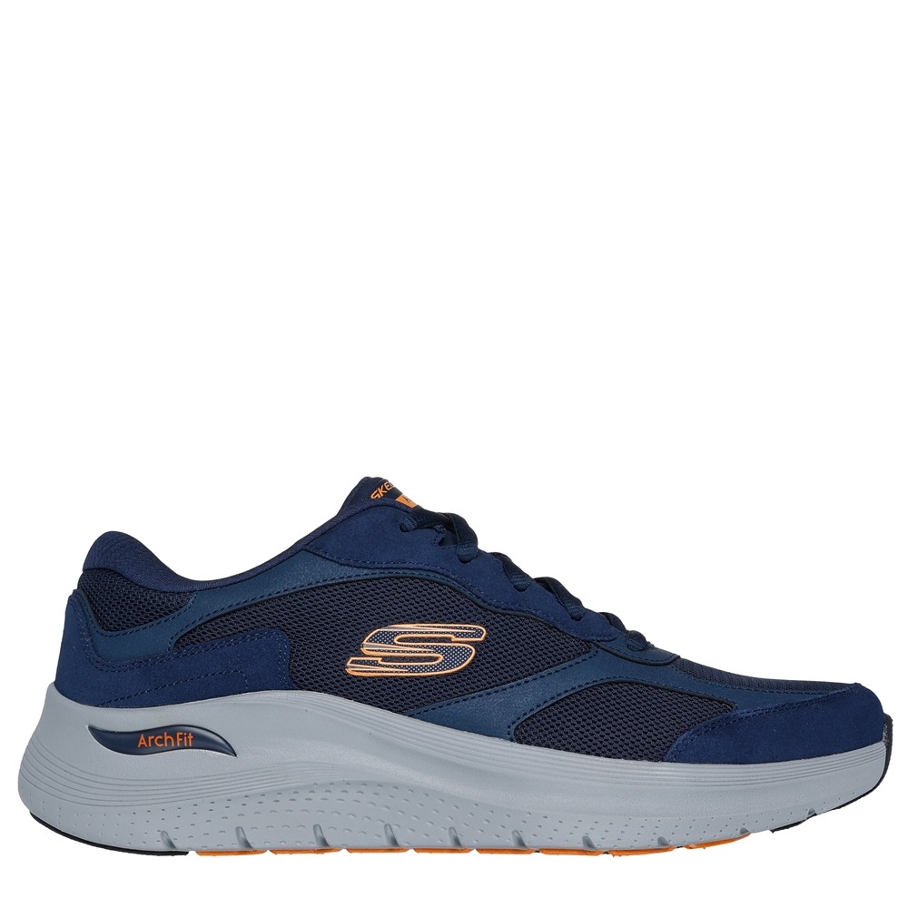 Cómoda  Zapatilla hombre SKECHERS ARCH FIT THE KEEP de suave malla azul de con refuerzos en ante. Plantilla Arch Fit con soporte de arco certificado, más estabilidad Altura Tacón bajo (1-3 cm) Referencia 232702-NVOR