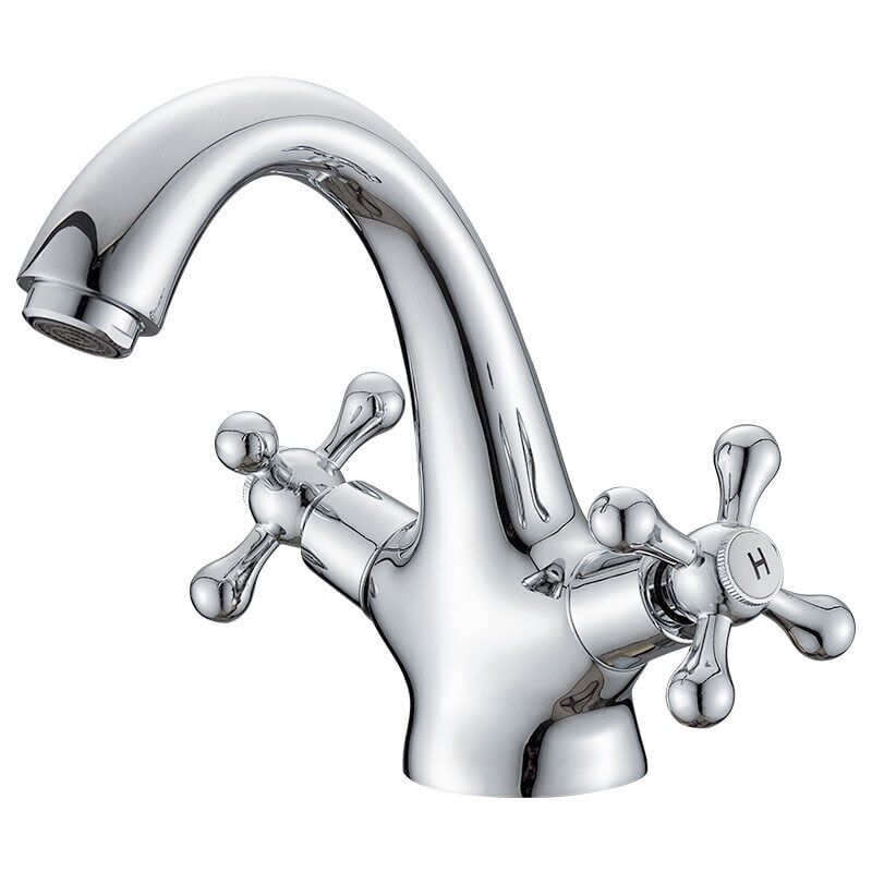 CA Grifo de lavabo retro FOREHILL, mezclador de baño vintage, cromado y plateado (con manguera de 60 cm)