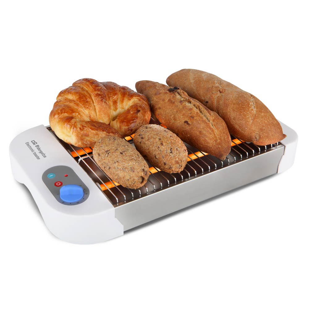 Orbegozo TO 1012 Tostador Plano Horizontal 600W – 2 Barras de Cuarzo, Rejilla de Acero Inoxidable, 6 Niveles con Temporizador y Bandeja Recogemigas