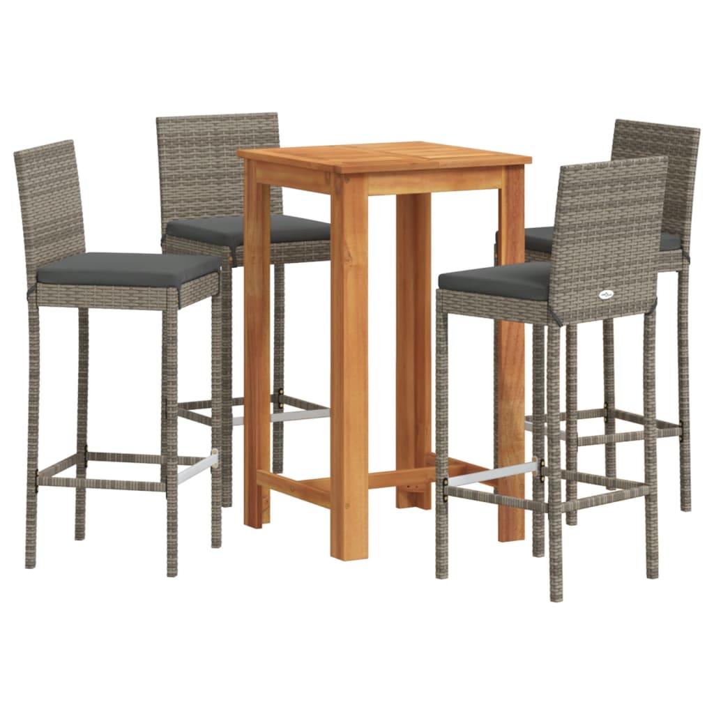 vidaXL Mesa y taburetes de jardín 5 pzas madera acacia ratán PE gris
