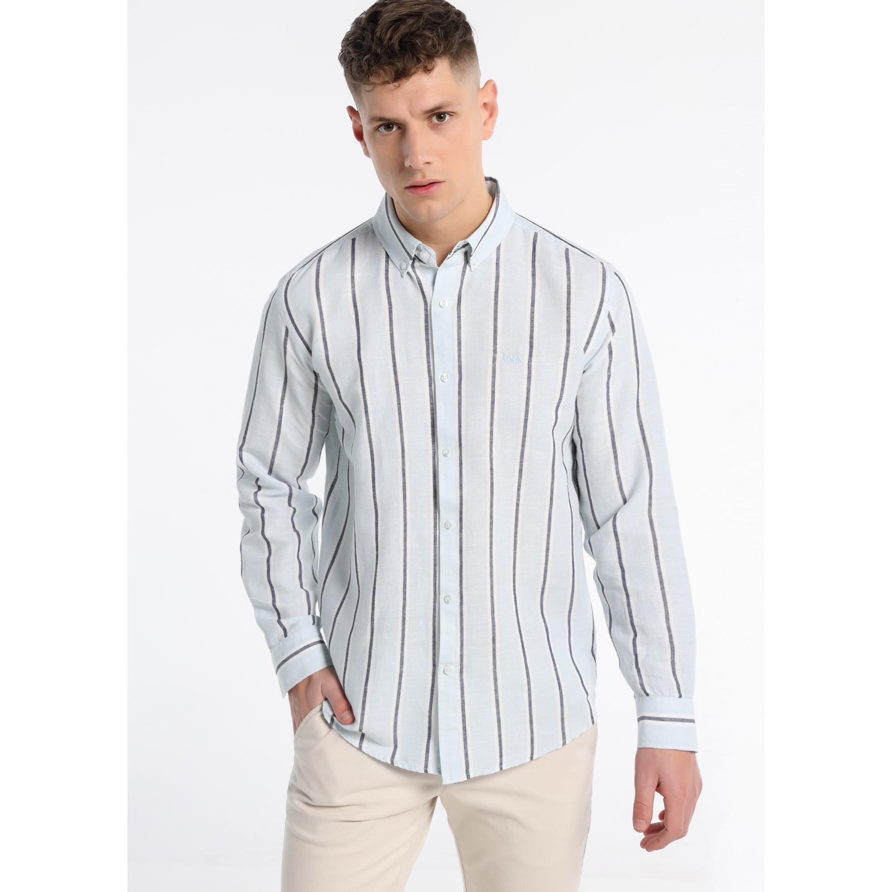 LOIS JEANS - Camisa Manga Larga Raya Tejida Mezcla Lino