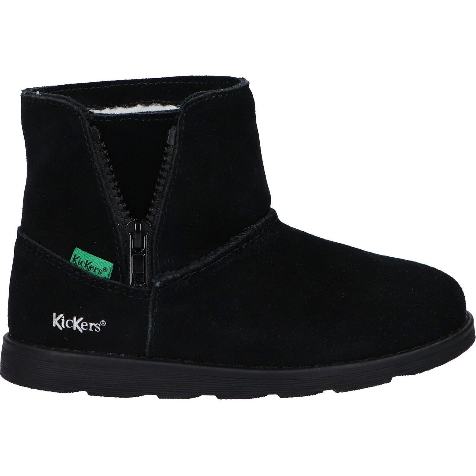 KICKERS 884390-30 ALDIZA 8 NOIR Kids Boots with leather material, cushioned insole for comfort, non-slip sole for safety, and flexible design, perfect for autumn/winter outdoor play and versatile styling.