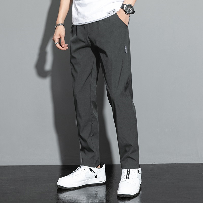 TK Pantalones Casuales Para Hombre 2025 Verano Negro Gris Delgados Negocios Outdoor Elásticos Transpirables Rectos Sweatpants