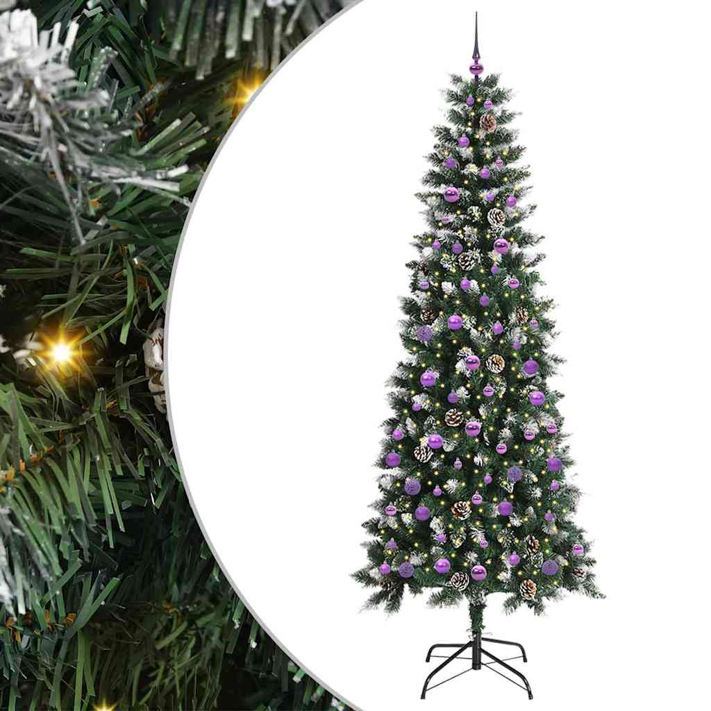 vidaXL Árbol de Navidad artificial Verde 240 cm PVC, Plástico y Acero con LED y bolas