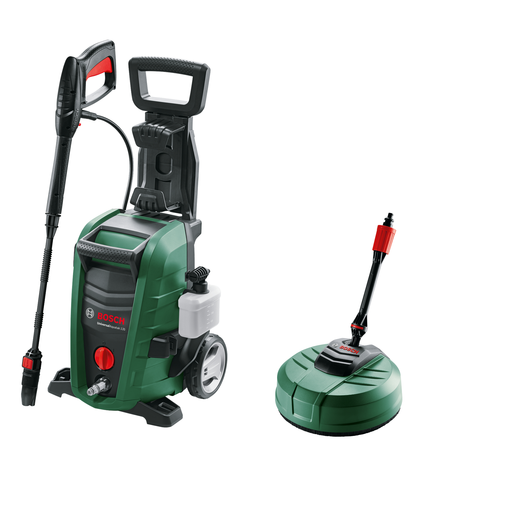 Bosch - Pack Hidrolimpiadora + Limpiador de Terrazas AquaSurf 250 - UniversalAquatak 135 - 1900W, 135 bar, 410 l/h, con Boquilla 3 en 1 y Lanza