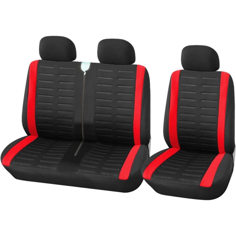 CA Fundas para asientos de furgoneta, individuales y dobles, para conductor y pasajero, 2+1, con estampado de rayas 3D (rojo)
