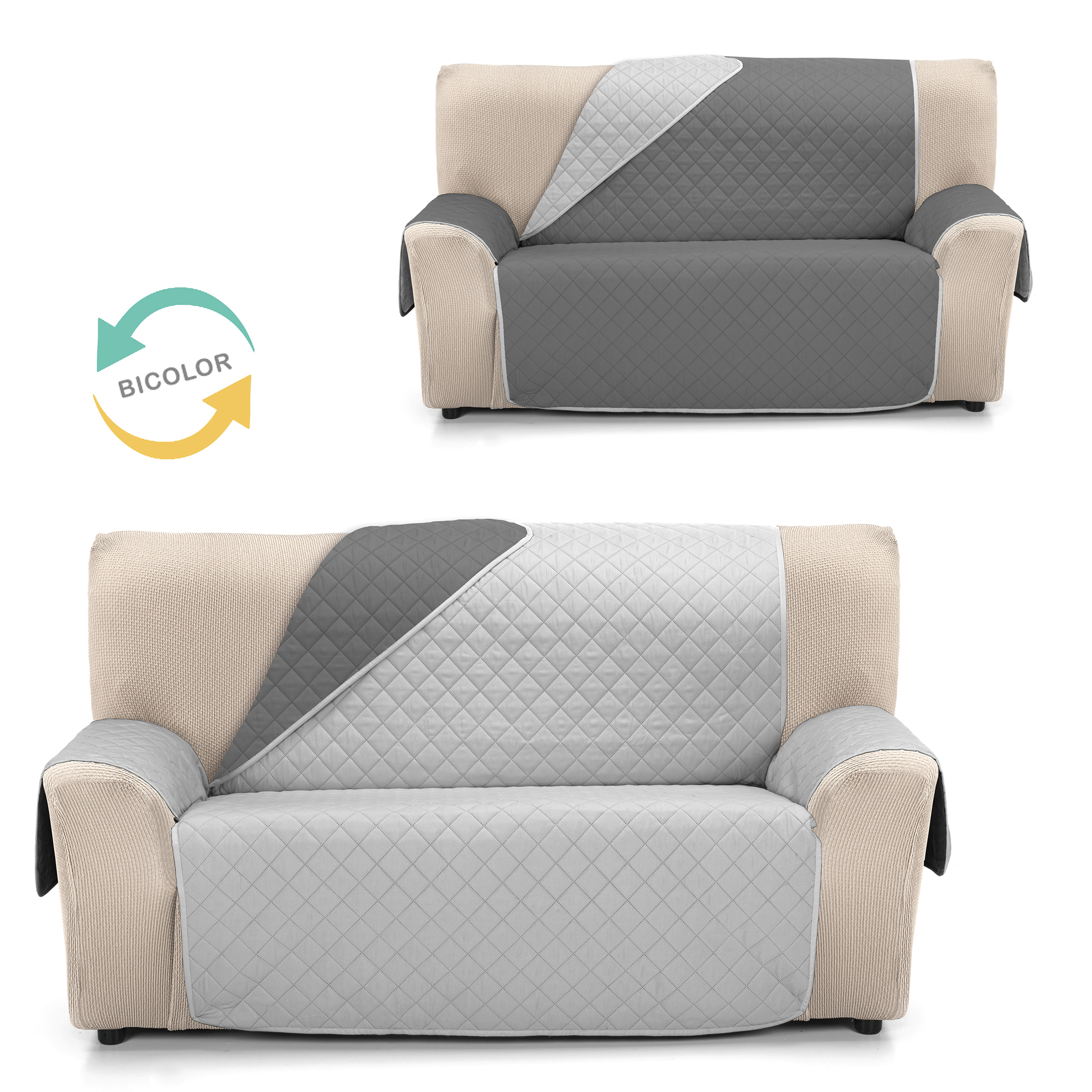 Cubre Sofá Reversible JOYA de Valentia Home | Acolchado | Protección Completa | Ajuste Perfecto | Protector funda sofá | Funda Sofá para Inviero y Verano