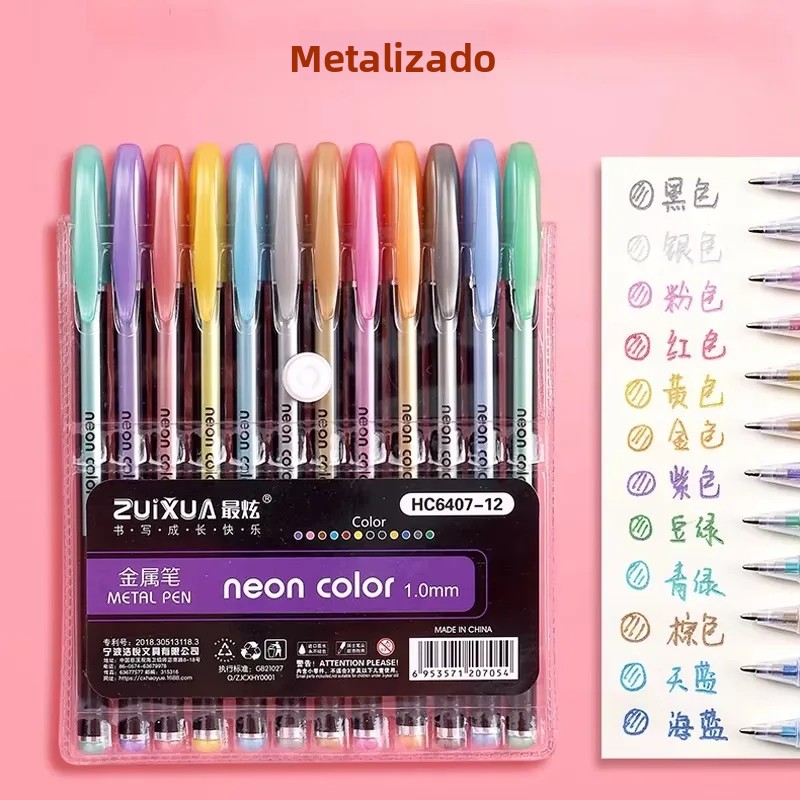 TK 12/24Pcs Rotuladores De Gel Metálicos Con Colores De Brillo Para Escuela Oficina Adultos Libros De Colorear Diarios Arte Marcadores Promoción