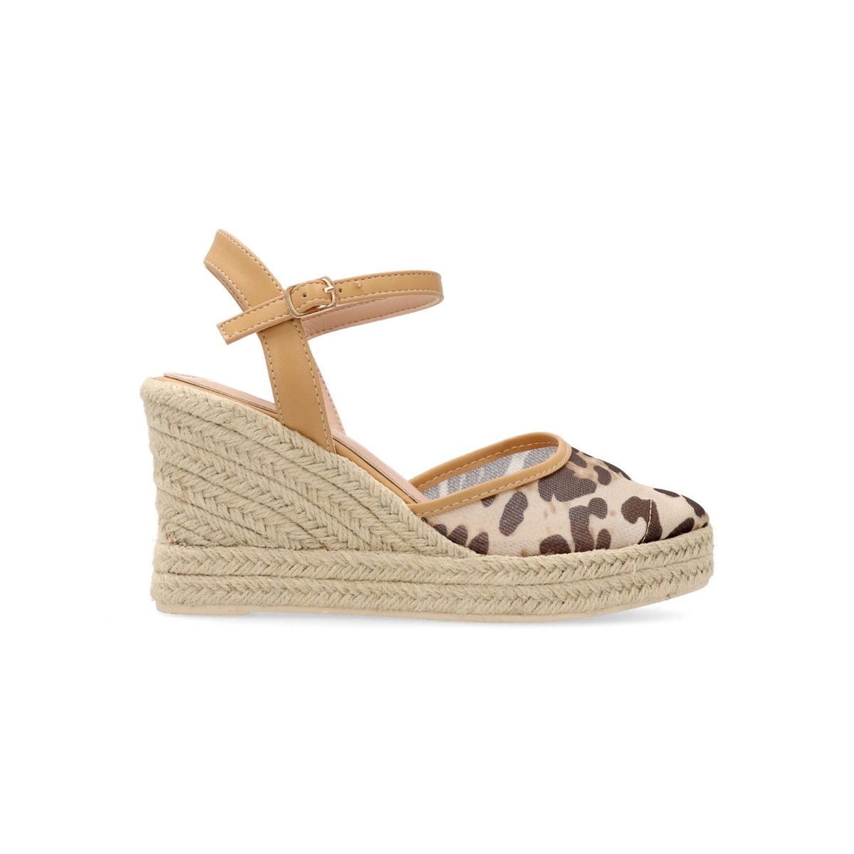ISTERIA - Sandalias de cuña valencianas con estampado leopardo y transparencias, 8,5 cm, para mujer
