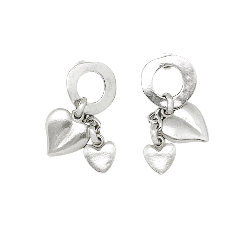 Pendiente cascada corazón en plata chapado