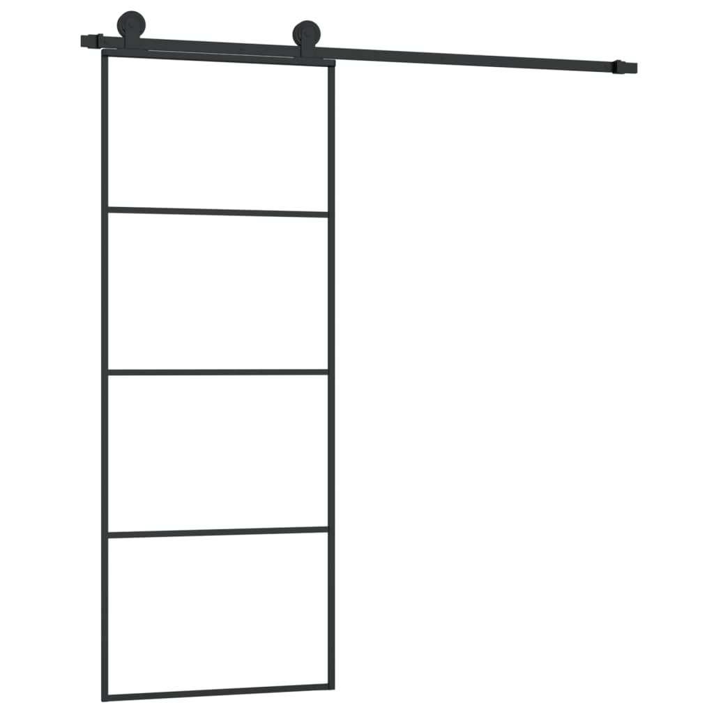 vidaXL Puerta Corredera con Set Herrajes Vidrio ESG Aluminio Herramienta Dimensiones 76 x 205 cm, 90 x 205 cm, 102.5 x 205 cm