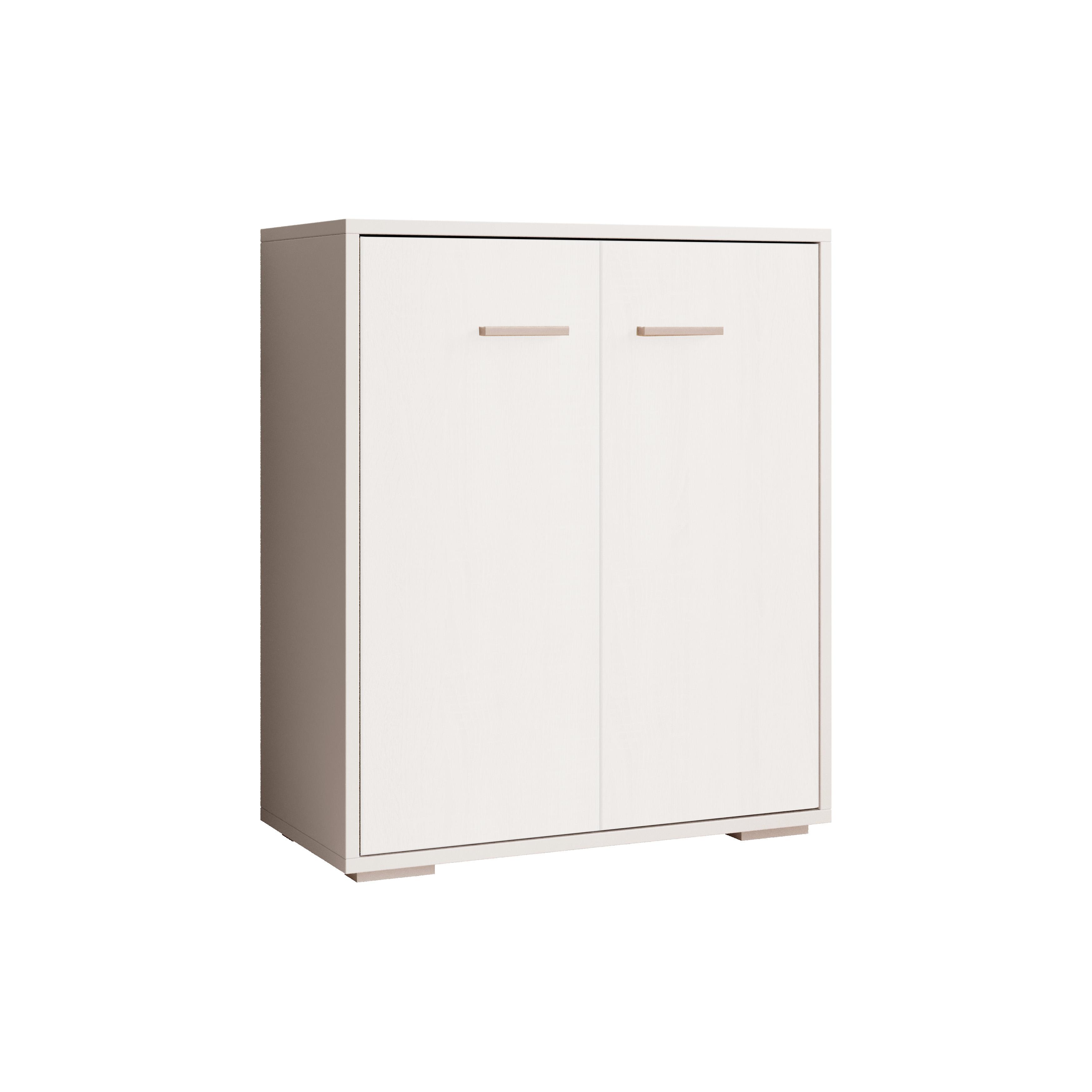 MB Muebles Bonitos - Aparador de salón, 60x71x30cm, Blanco y Sonoma Mate, 2 puertas, Tiradores metálicos, Modelo Lander