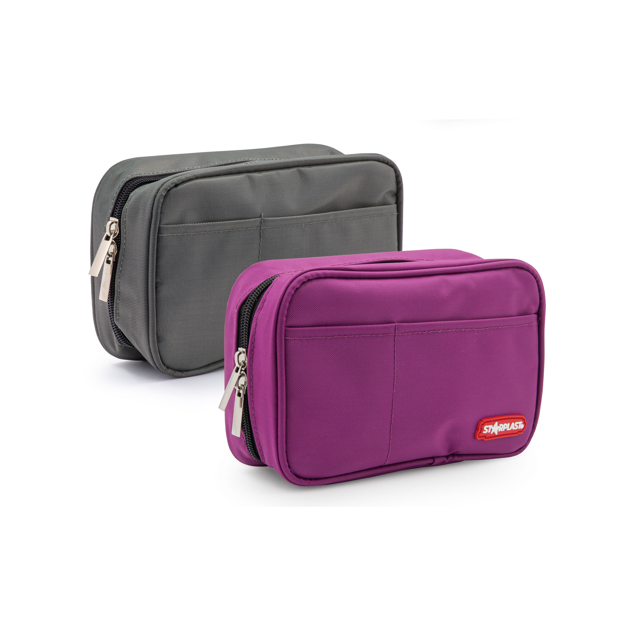 Starplast Estuches 2 Cremalleras Rectangular Compacto 3 Colores - Ahorro - Vuelta Al Cole - Calidad - Tela