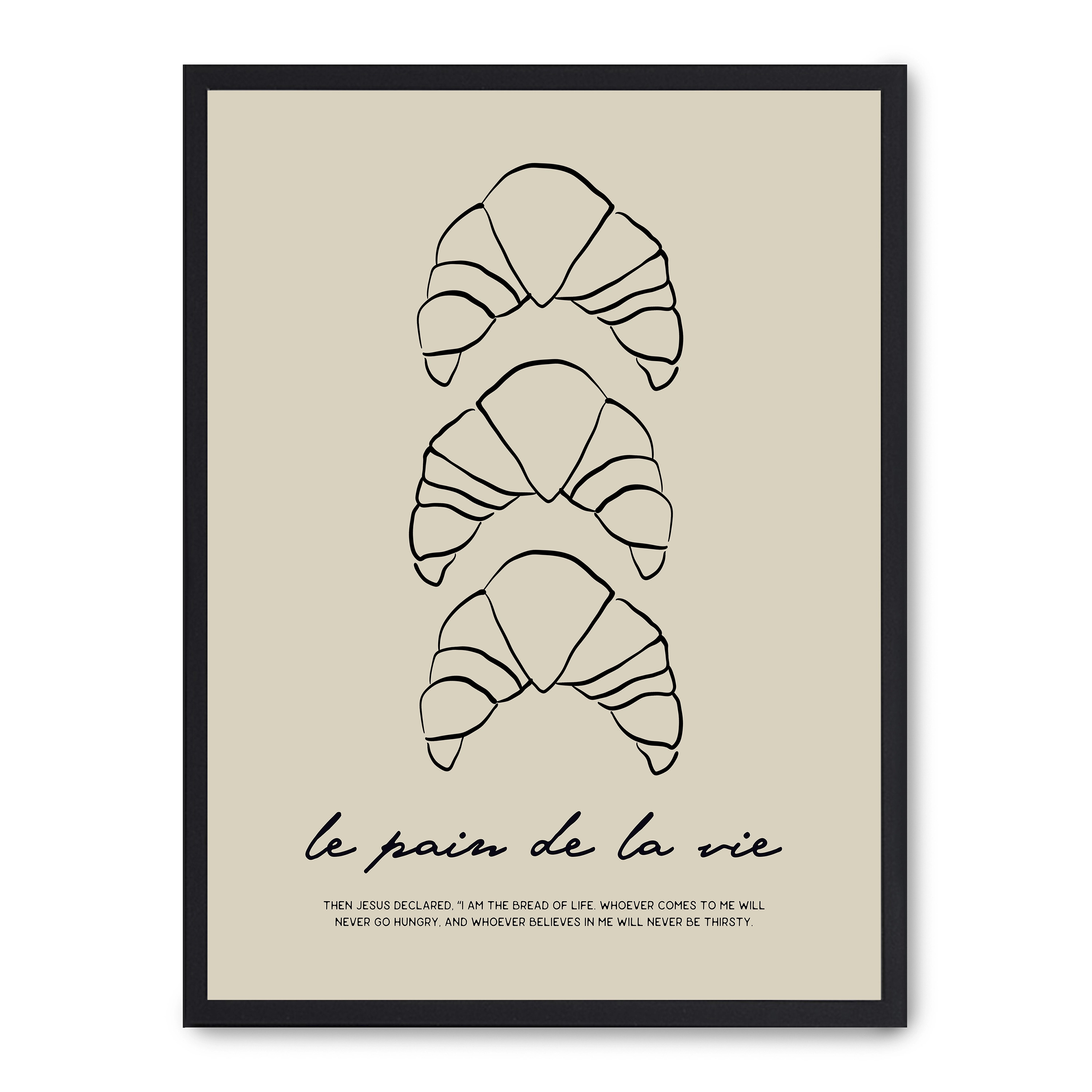 Lámina con marco negro THE BREAD OF LIFE 21x30 cm, Póster impreso en papel de primera calidad de 180gr, montado sobre marco de madera MDF acabado en negro., Cocina - Gastronomía