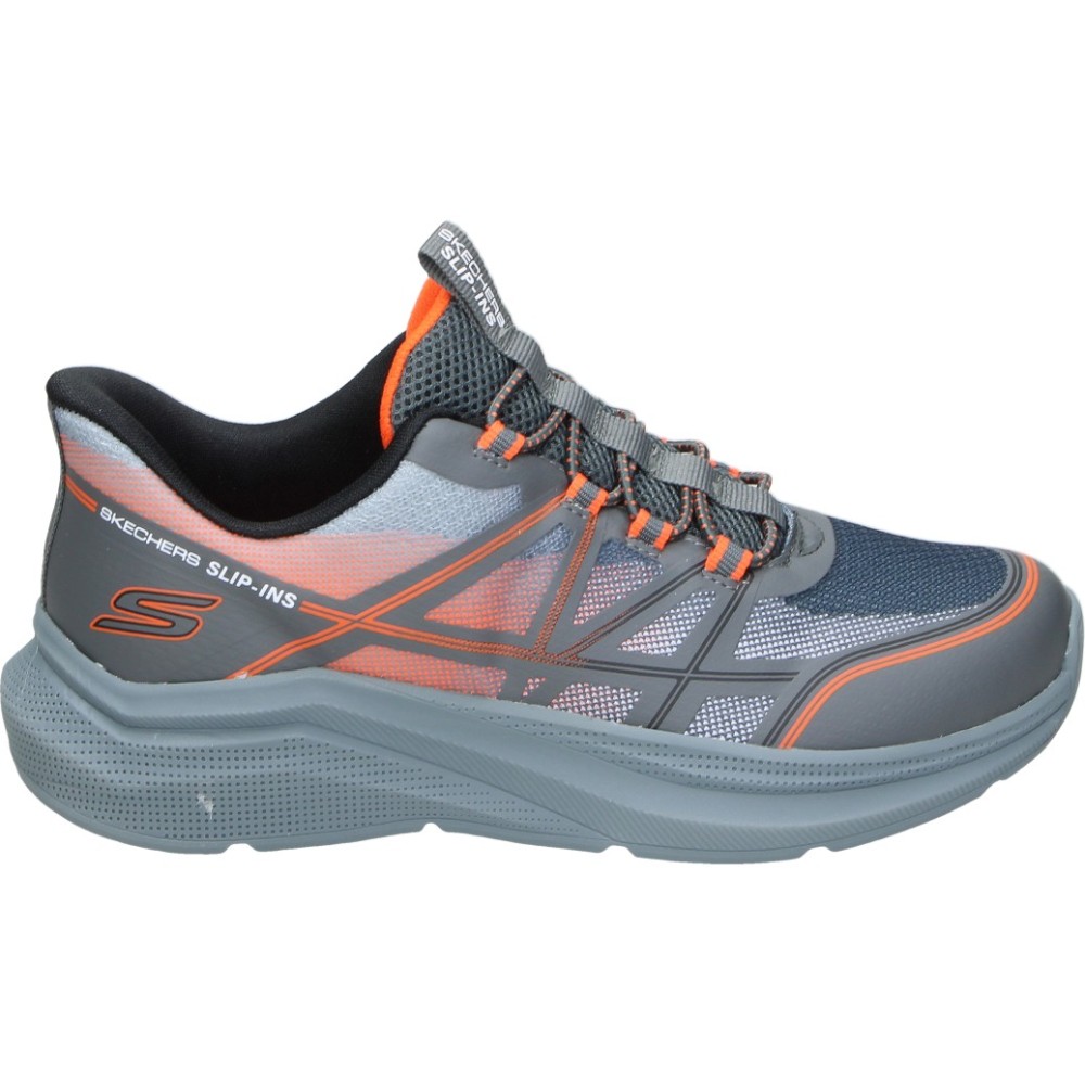 SKECHERS | Zapatilla Skechers Slip-ins: Microspec Velocity Grid-Shift para Niño – Deportiva Gris y Naranja con Cordones Elásticos – Air Cooled Memory Foam – Cierre Adaptado – Heel Pillow – Modelo 404220L-CCOR