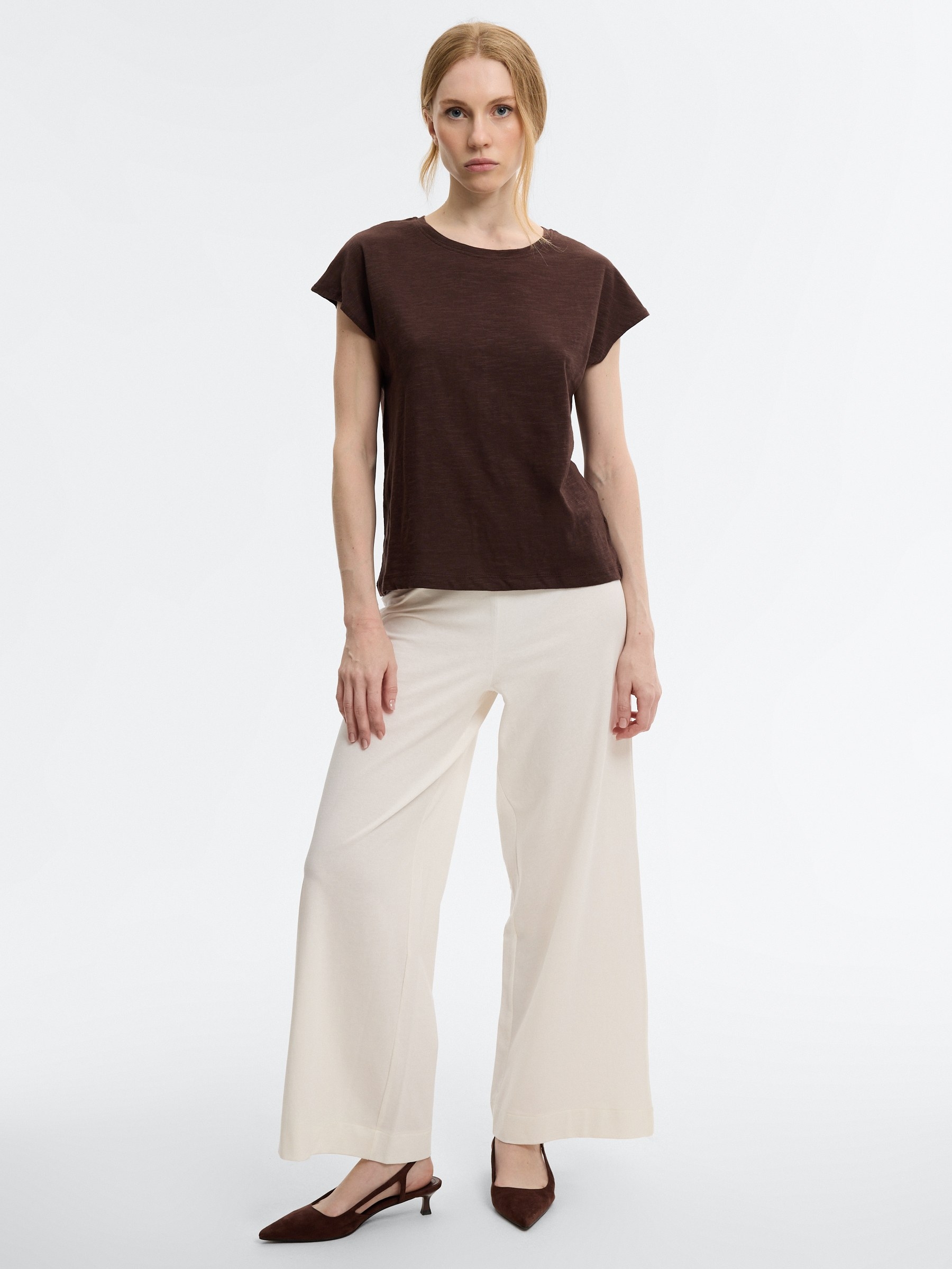 Pantalón fluido de tiro alto, corte regular y pierna amplia en algodón con cintura elástica y muy ligero INSIDE