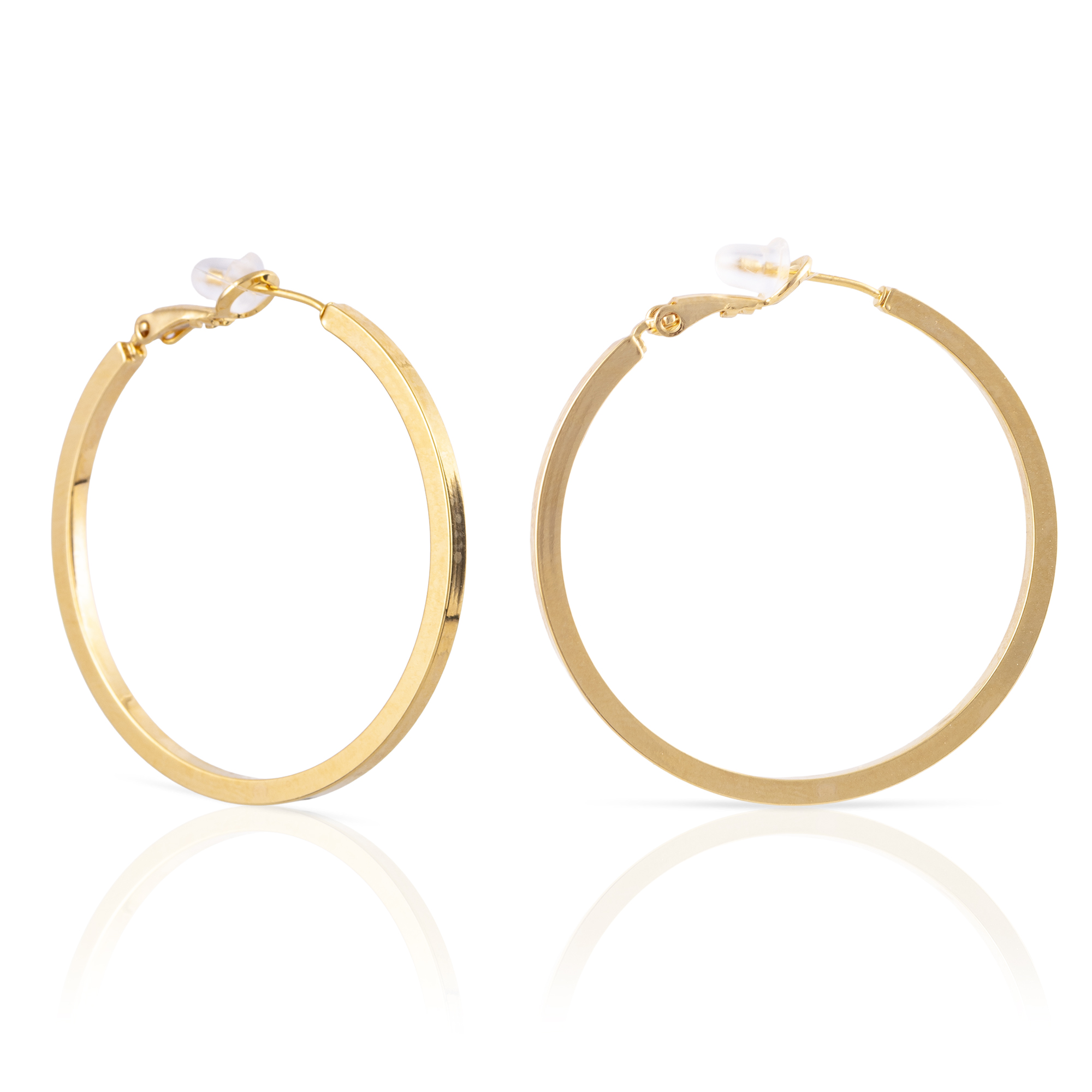 FIRENZE SILVER Pendientes de aro plano de cobre con baño de oro auténtico, 40 mm, cierre catalán de plata de ley 925 con acabado dorado electroplateado. 4x0,2x4 Cm. Color: Oro