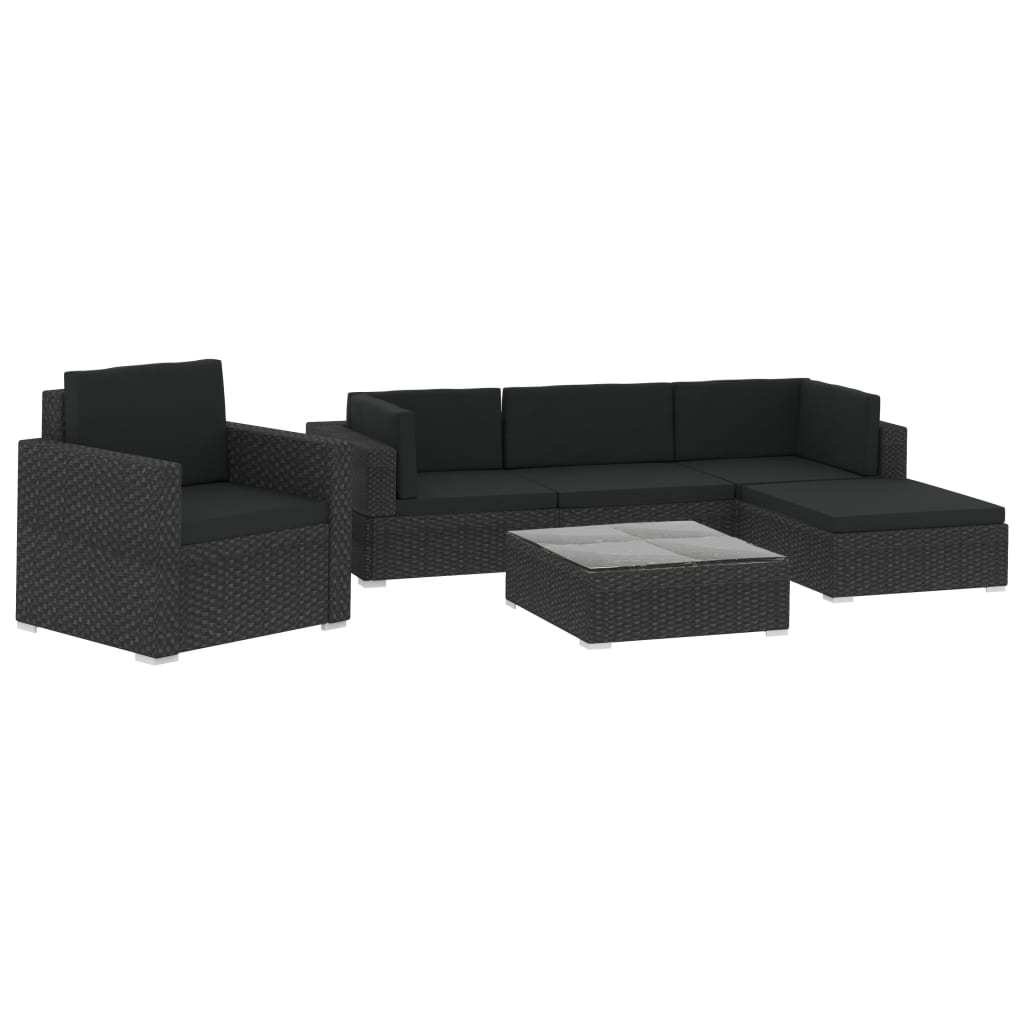 vidaXL Set muebles de jardín 6 piezas y cojines ratán sintético negro