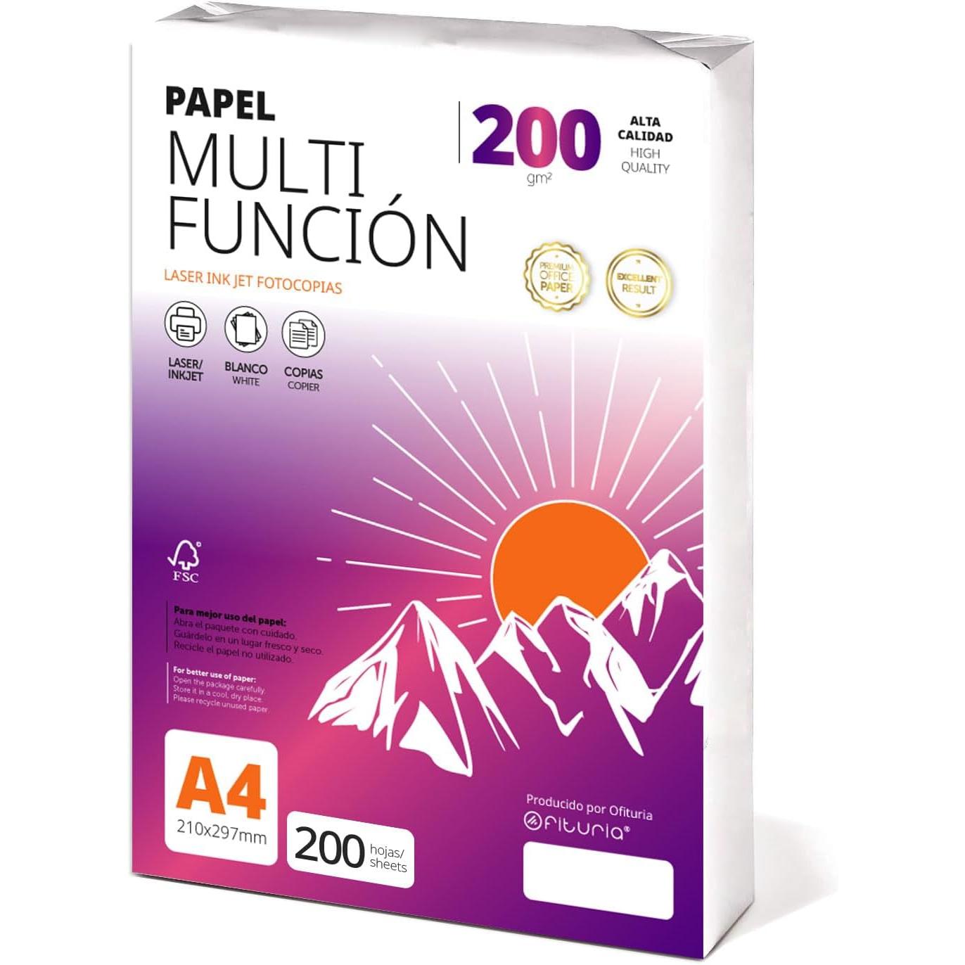 Folios a4 200gr 200 hojas, Papel Multiusos para Impresora, Folios para Impresoras Láser y de Inyección, Fotocopiadora, Para uso Oficina, Material Escolar, Paquete de folios - Ofituria