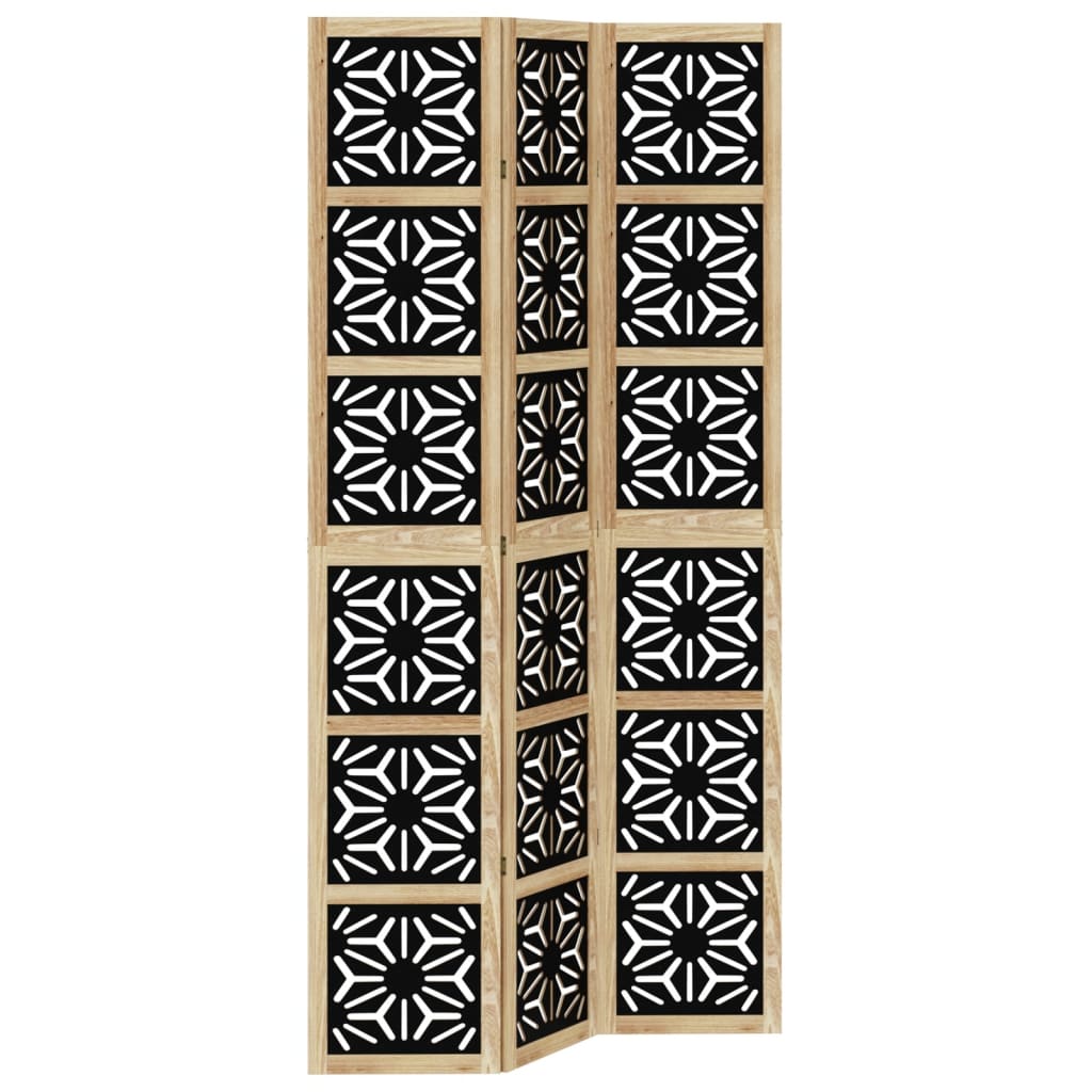 vidaXL Biombo separador 3 paneles madera maciza Paulownia marrón negro en dimensiones 40x220 cm/40x200 cm