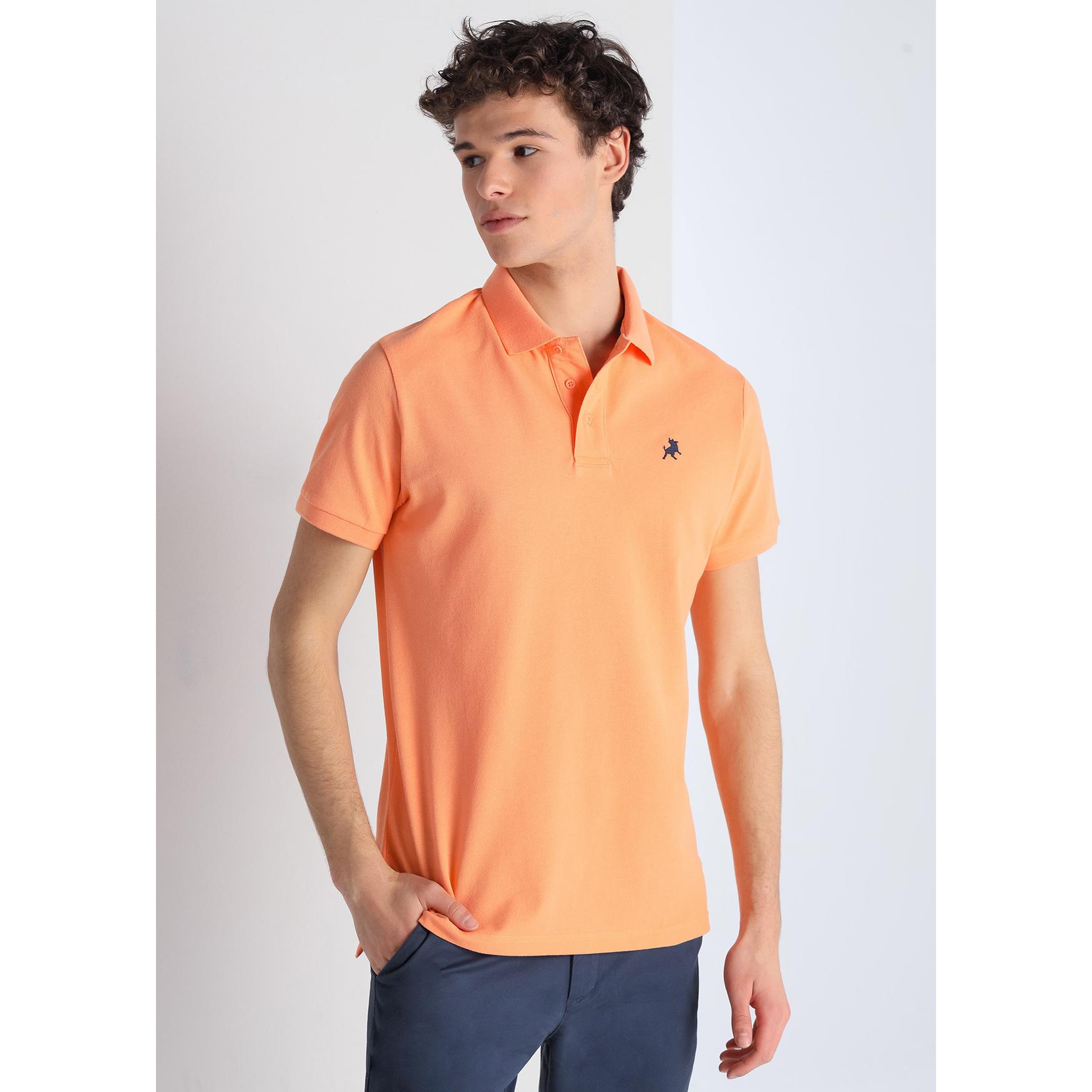 LOIS JEANS - Polo de Piqué Básico con Bordado Logo Toro Naranja