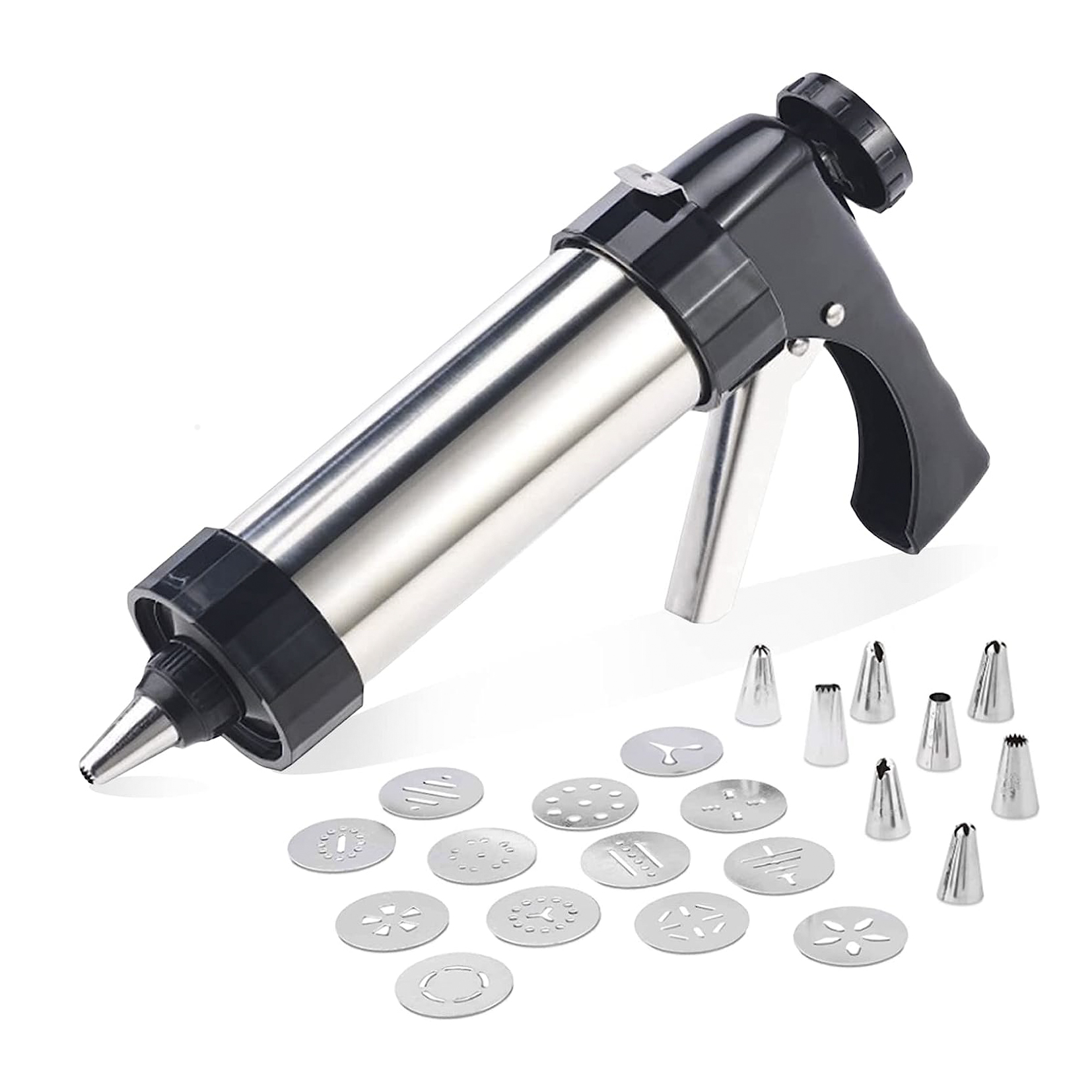 Jeringuilla para Reposteleria, Pistola de Máquina Galletas, Juegos de Molde Churrera con 13 Moldes De Disco y 8 Boquillas Prensa para Galletas Utensilios Elaboración de Galletas y Glaseado de Pastel jeringa churreria pastelero
