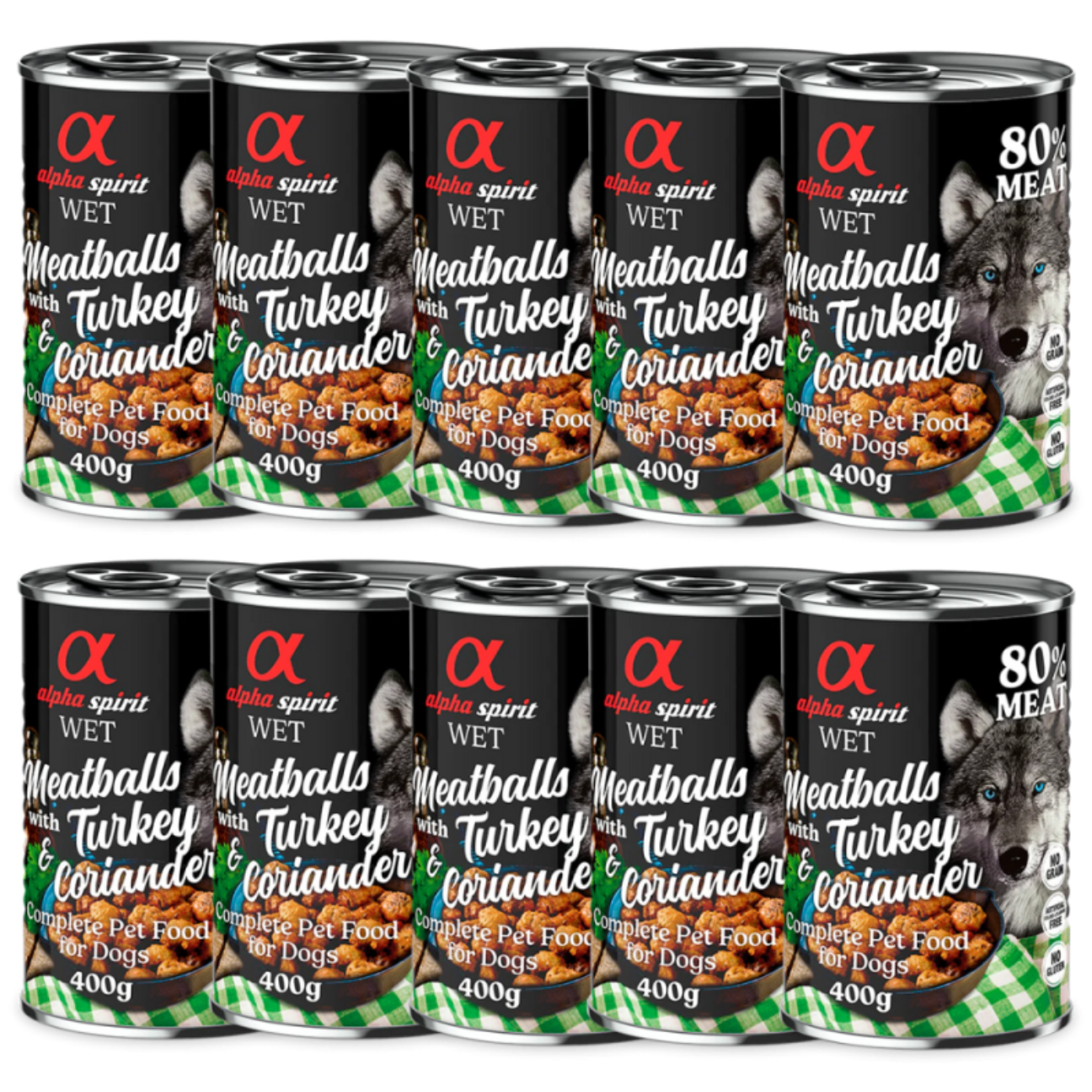 Alpha Spirit Albondigas de perro Pavo y Cilantro 400 gr pack de 1,3,6 y 10 uds Comida humeda perros