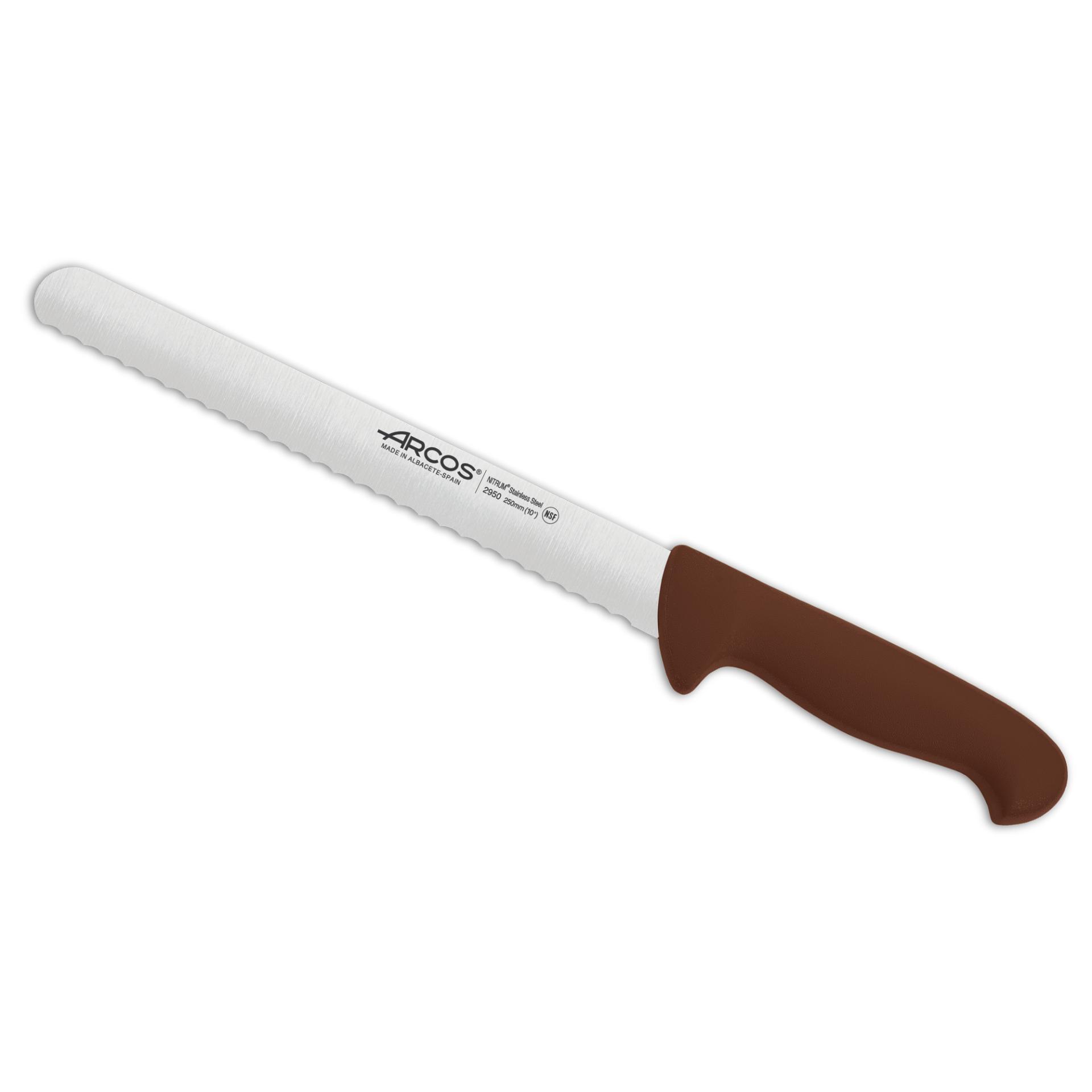 Arcos Cuchillo Pastelero Hoja Serrada Acero Inoxidable NITRUM 250 mm Mango Polipropileno Marrón Serie 2900 Durabilidad y Corte Preciso