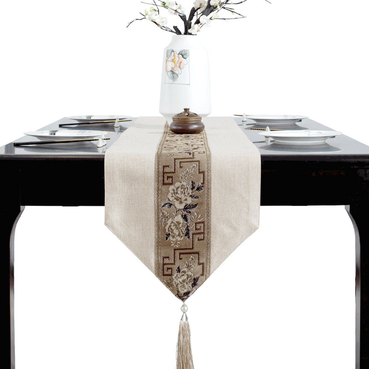 Camino de mesa - Camino de mesa de felpa suave - Elegante decoración de mesa - para decoración navideña - 1 pieza - Blanco