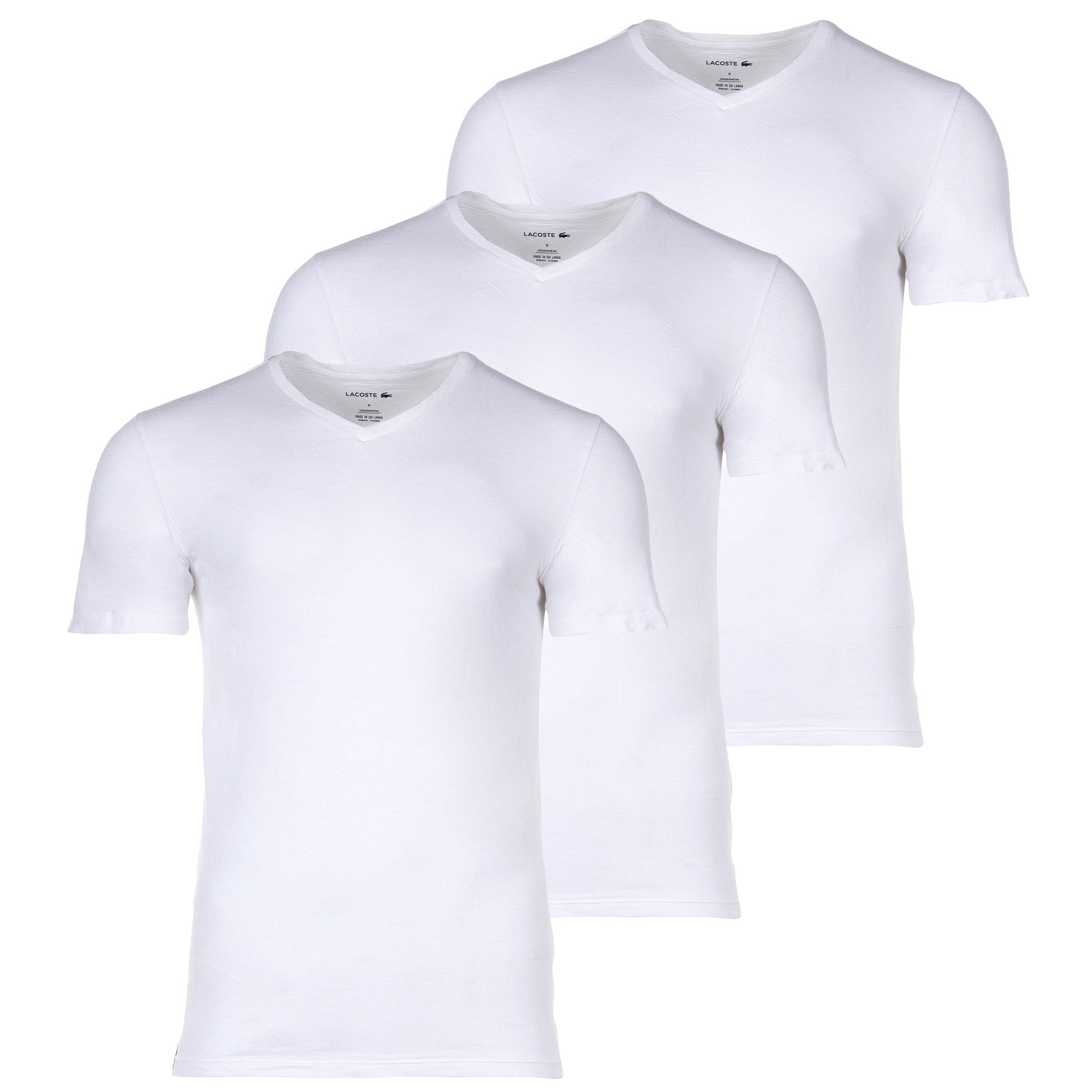 LACOSTE Lote de 3 camisetas de hombre - Essentials, cuello de pico, corte entallado, algodón, color liso.