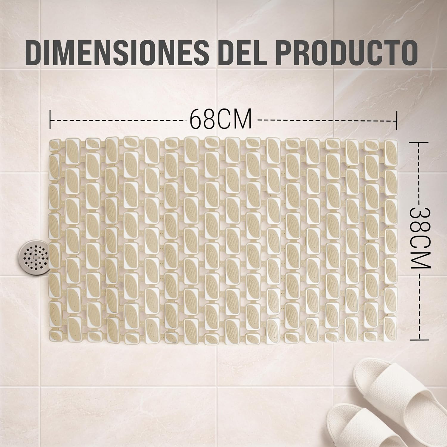 C.A | Alfombrilla Antideslizante para Bañera y Ducha | PVC con Ventosas y Orificios de Drenaje | Secado Rápido | 38x68 cm