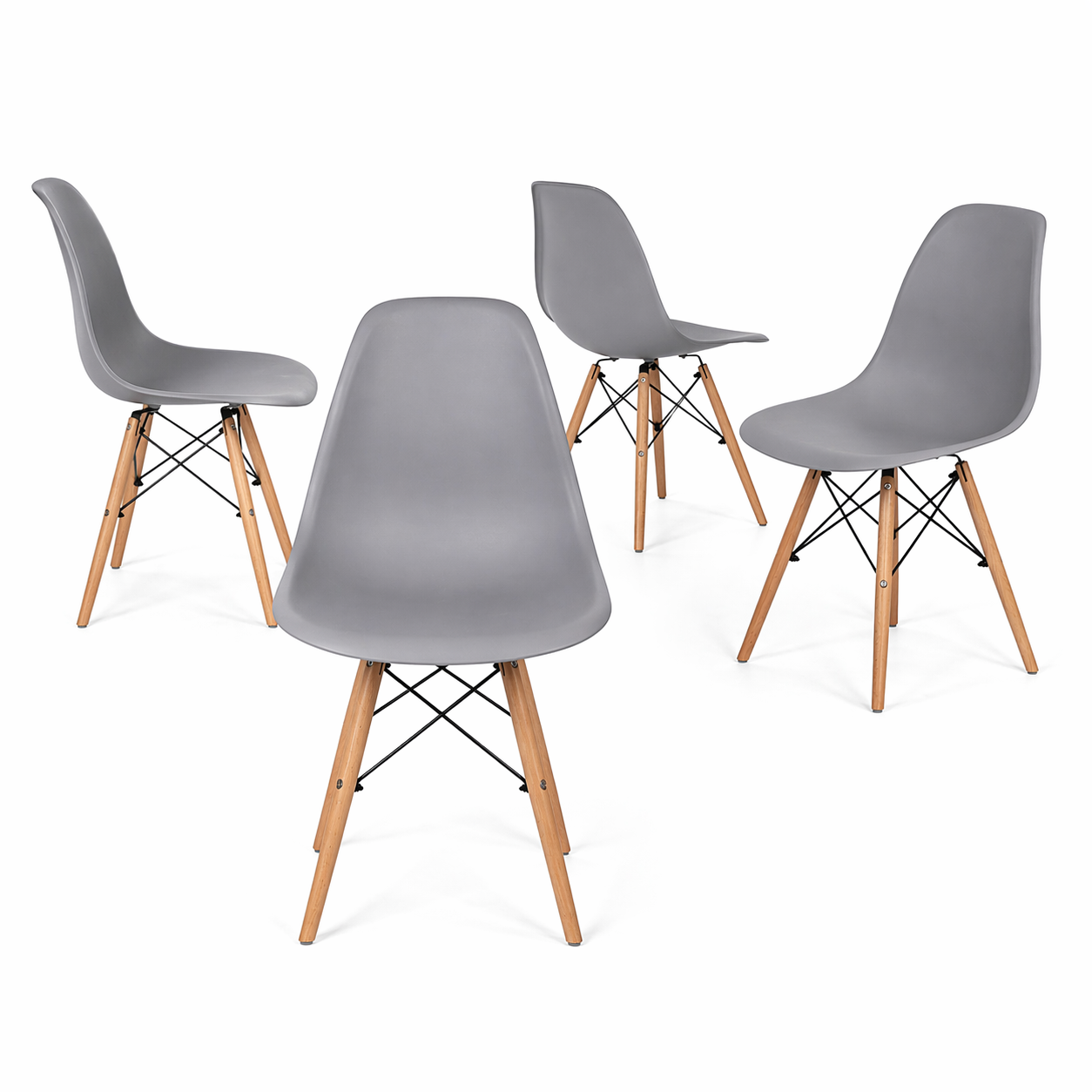 Minimal DECO Pack de 4 Sillas de Comedor Modernas de Policarbonato Ecológico con Patas de Haya Maciza y Refuerzo Metálico, Diseño Nórdico Escandinavo Minimalista para Cocina, Salón y Comedor, Sillas Resistentes y Ergonómicas 53x47x83 cm