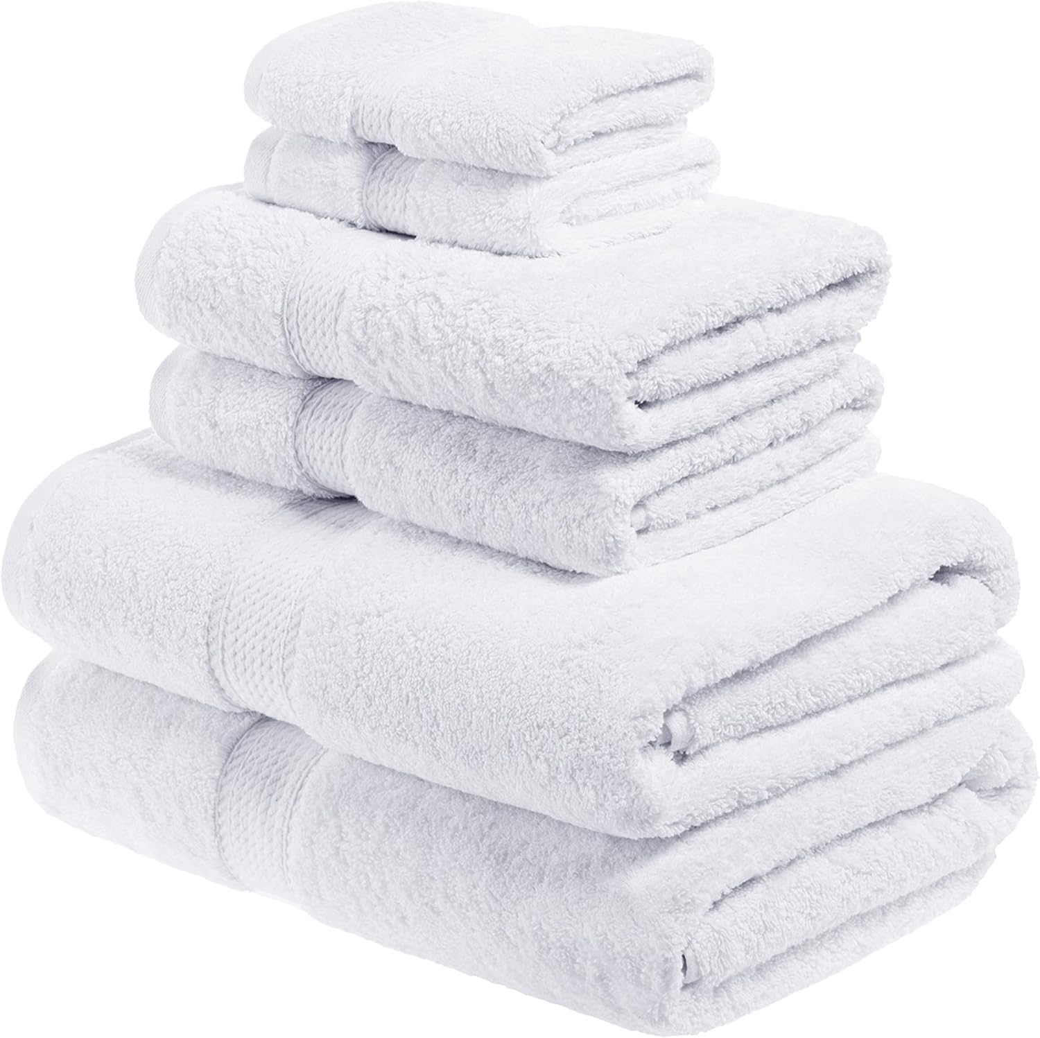 -Juego de Toallas de Algodón de 900g/m2, Color Blanco, 6 Piezas