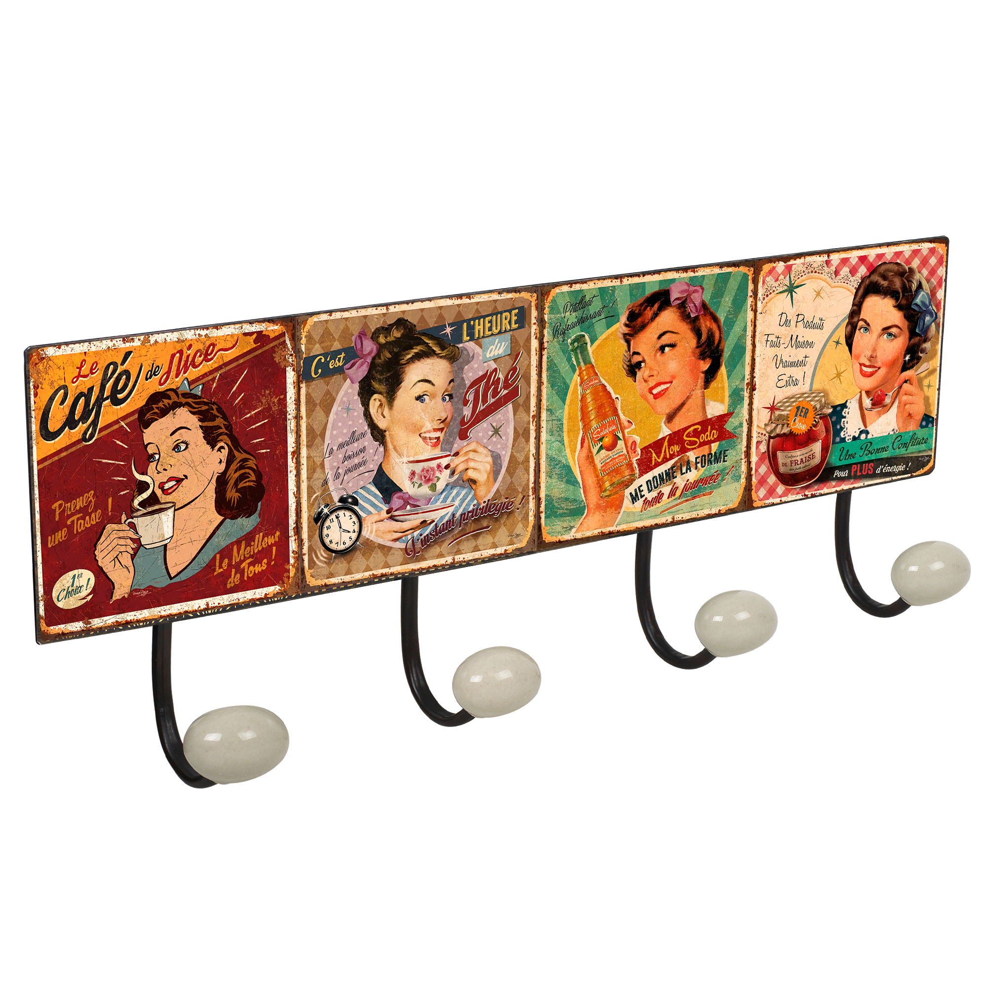 PERCHA pared metal diseño Cartel Retro Vintage decoración mujer USA FOOD pin up con 4 GANCHOS porcelana