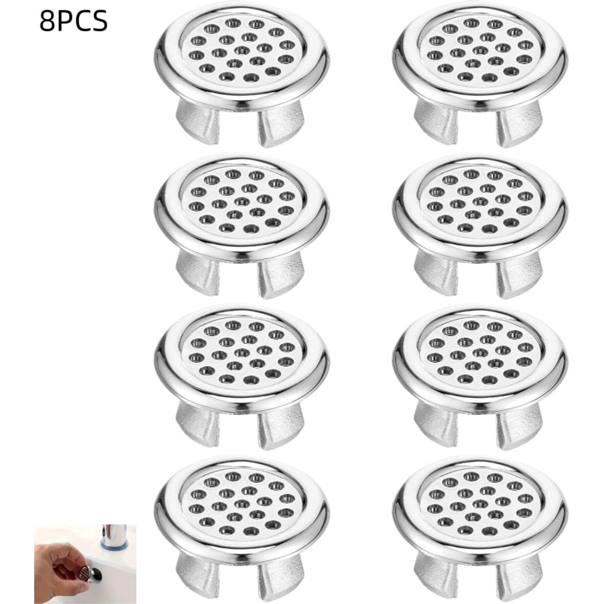 8 piezas - Anillos de rebosadero para lavabos - Borde de rebosadero de malla de acero inoxidable - Tapa de rebosadero para bañera - Para bañera, cocina, lavabos - 30×15 mm - Plateado