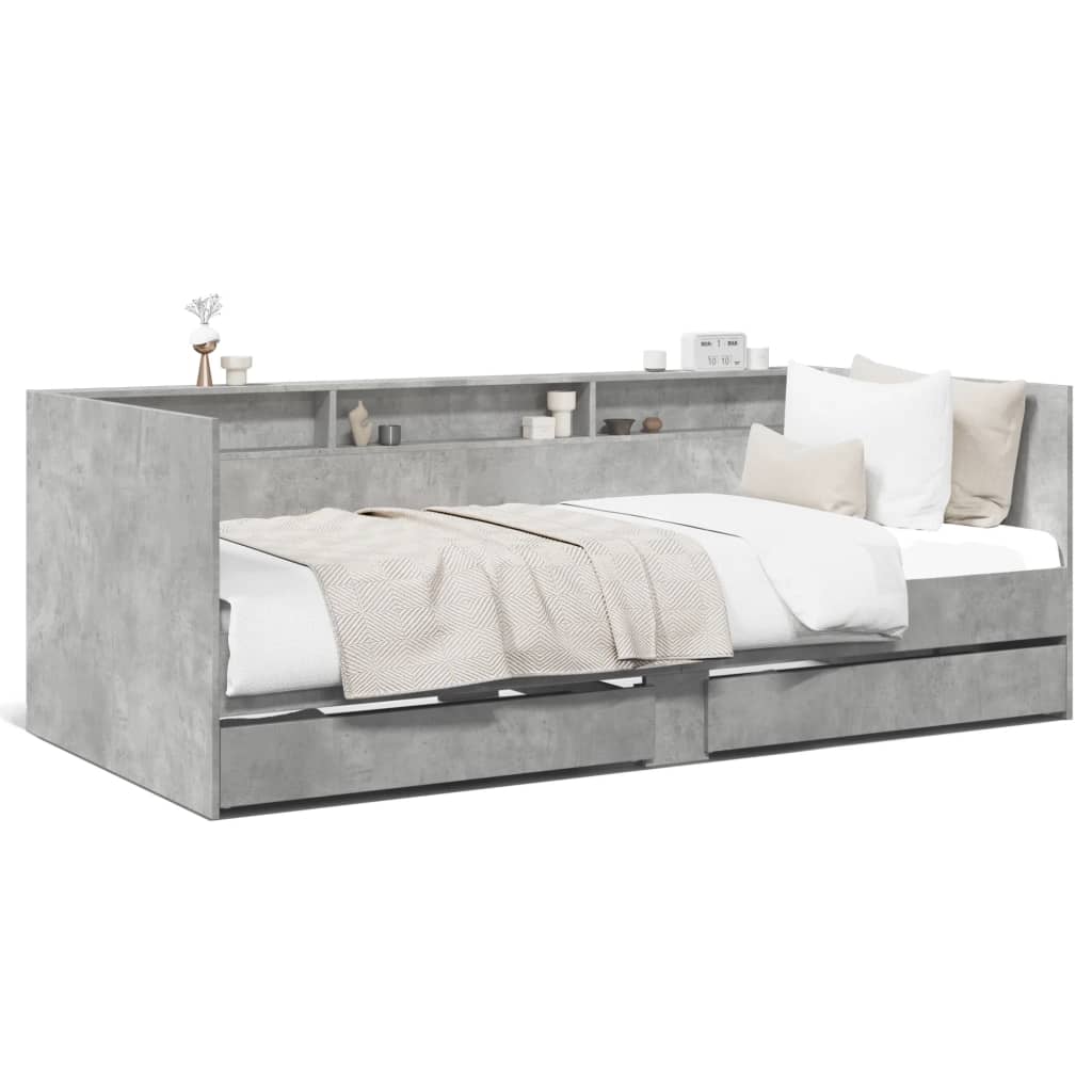vidaXL Sofá cama con cajones sin colchón gris hormigón 90x190 cm
