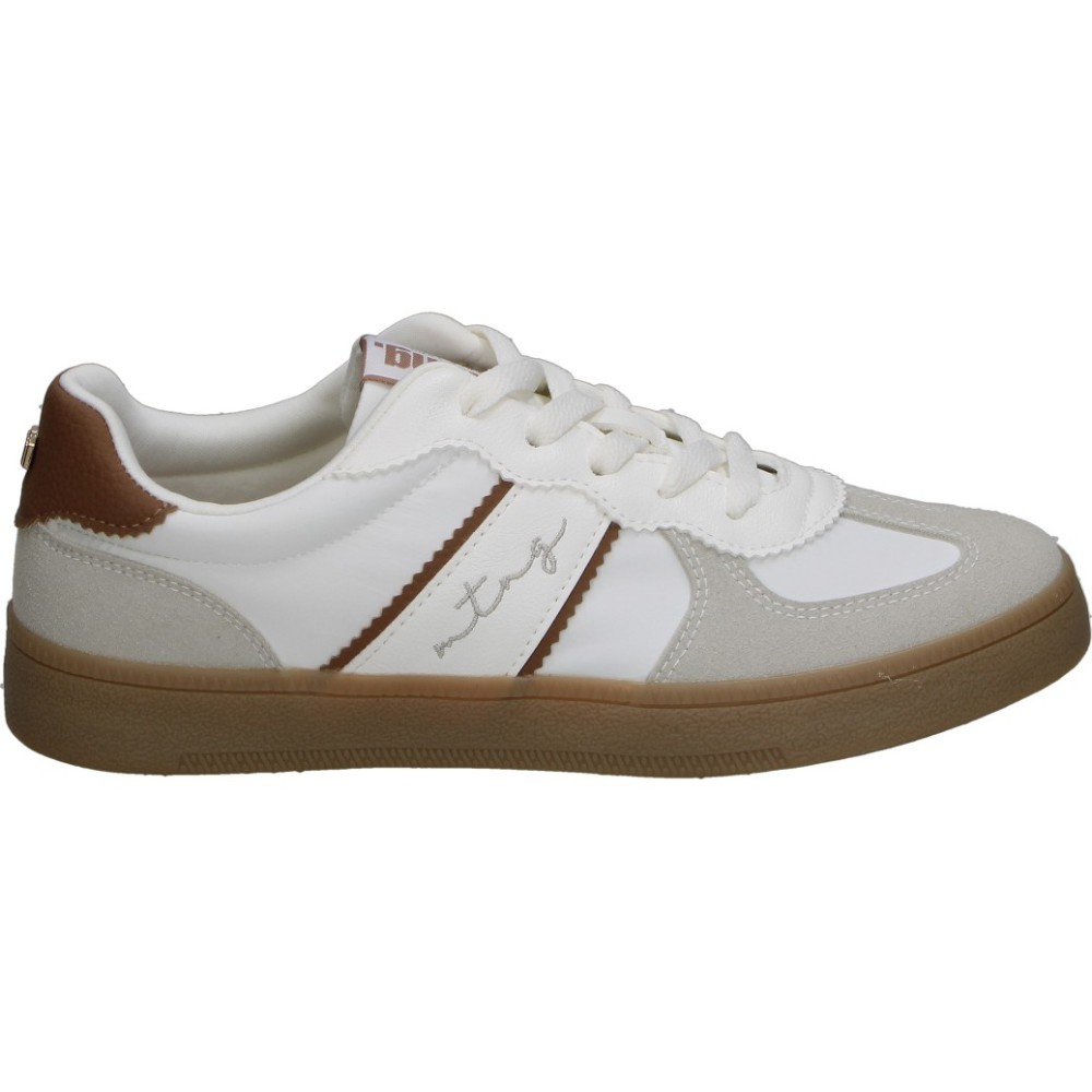 MTNG | Zapatilla Mustang Roy para Mujer – Deportiva Blanca con Detalles en Marrón y Gris – Sneakers con Cordones – Suela Skater – Estilosas – Cómodas y Combinables – Modelo 60860