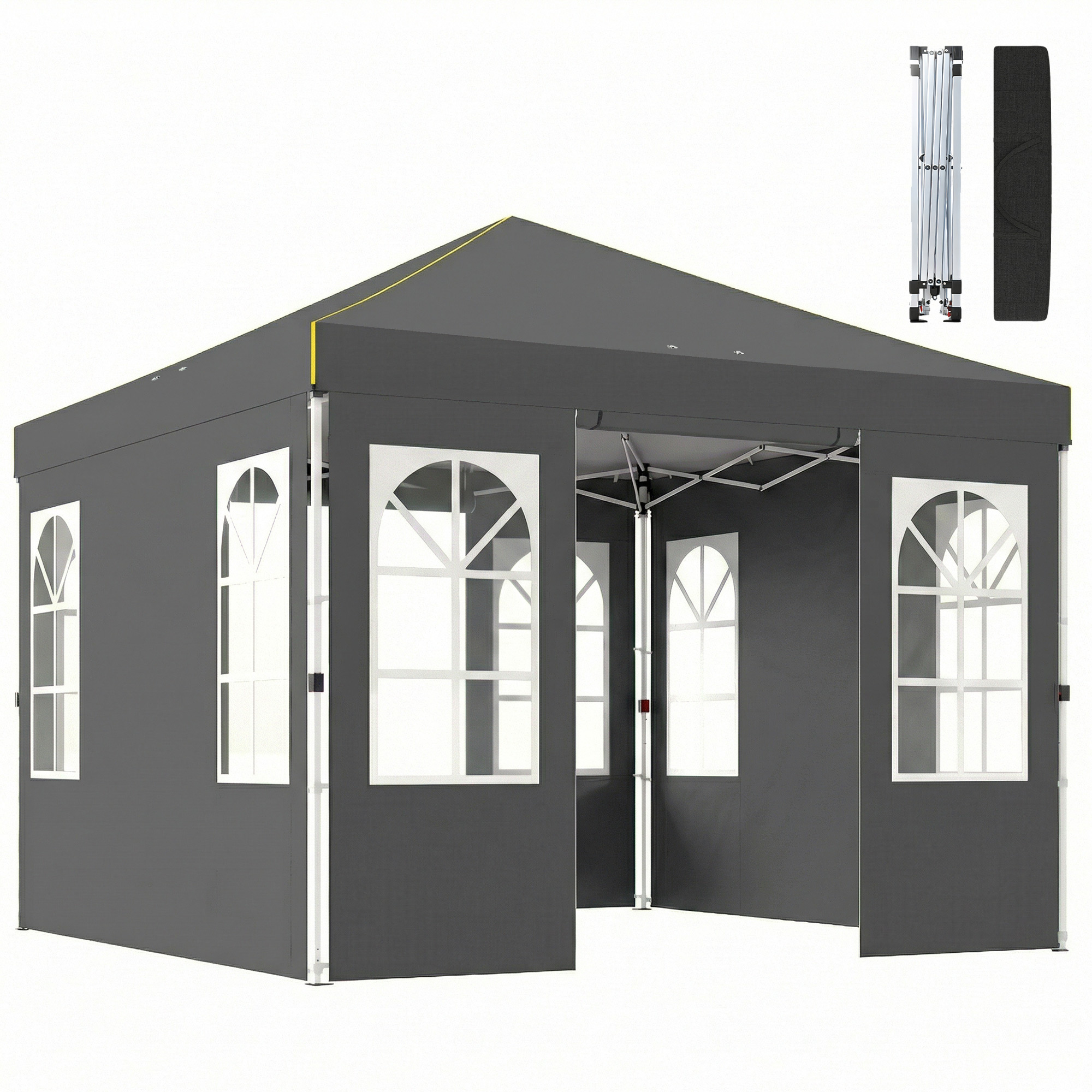 Outsunny Carpa Plegable 3x3 m, Pop-up, con 4 Laterales Extraíbles, Cenador de Jardín con UPF50+, Bloqueo Central, Altura Ajustable, Bolsa de Transporte, Sacos Arena, Gazebo para Exterior