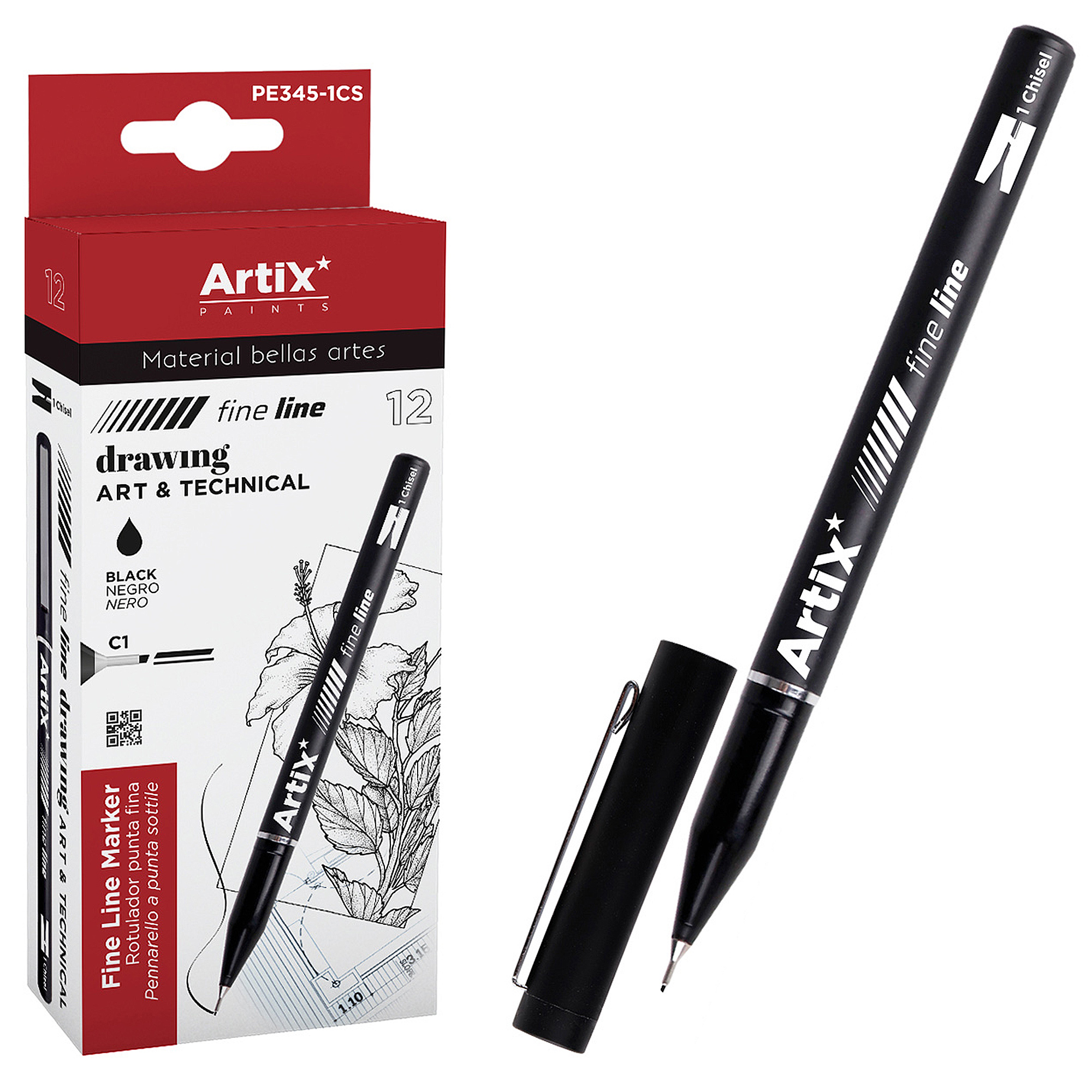 DAM Pack 12 uds ROTULADOR CALIBRADO 1MM PUNTA CINCELADA Color: Negro