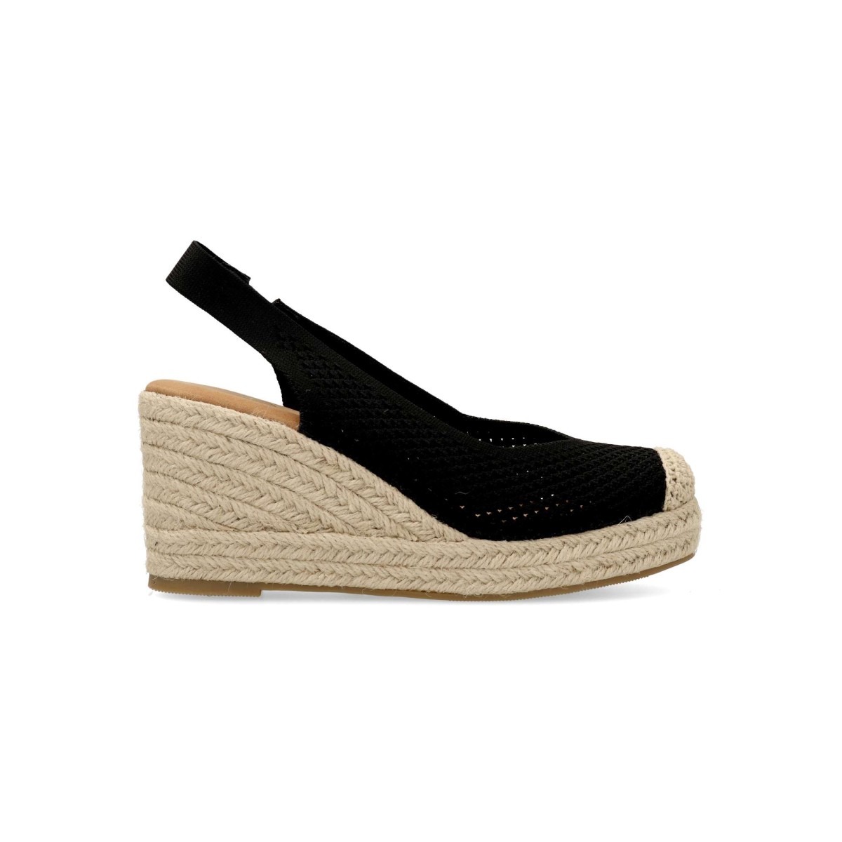Vanessa Calzados - Alpargata textil mujer VANESSA con cuña 7,5 cm, suela de yute sobre goma y tira trasera elástica para looks veraniegos