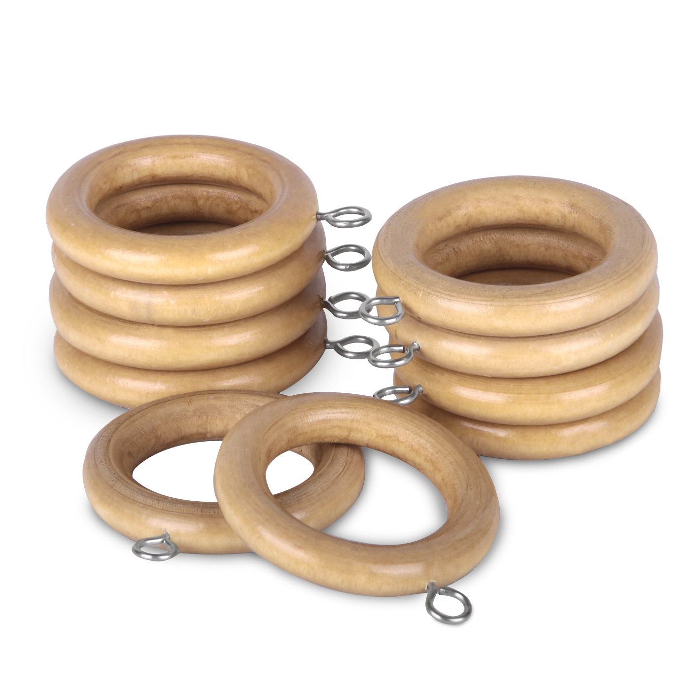 Anillas de Cortina de Madera para ø 28mm con Ojales. con Gancho de Acero Inoxidable, Arandelas para Barra de Cortina.