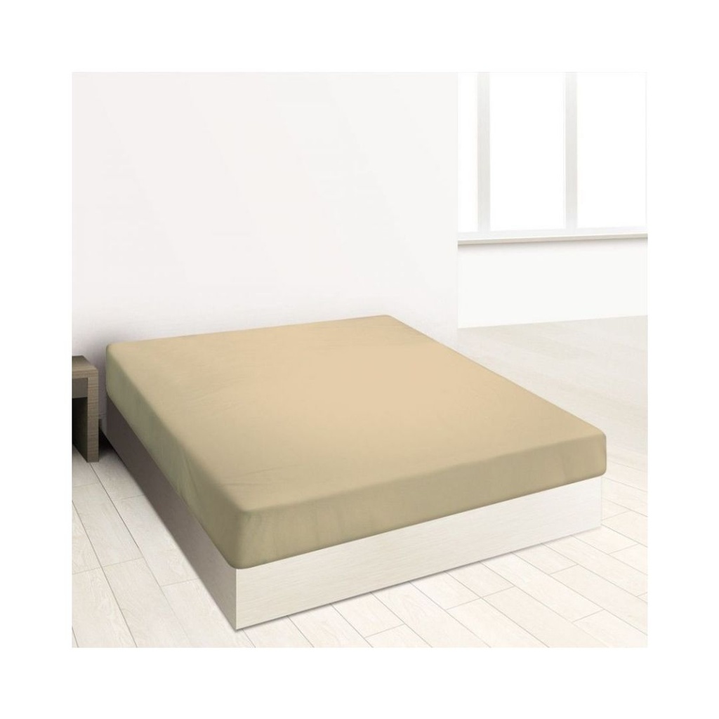 Sábana bajera ajustable, Color Beige, 50% Algodón, 50% Poliéster, Burrito Blanco