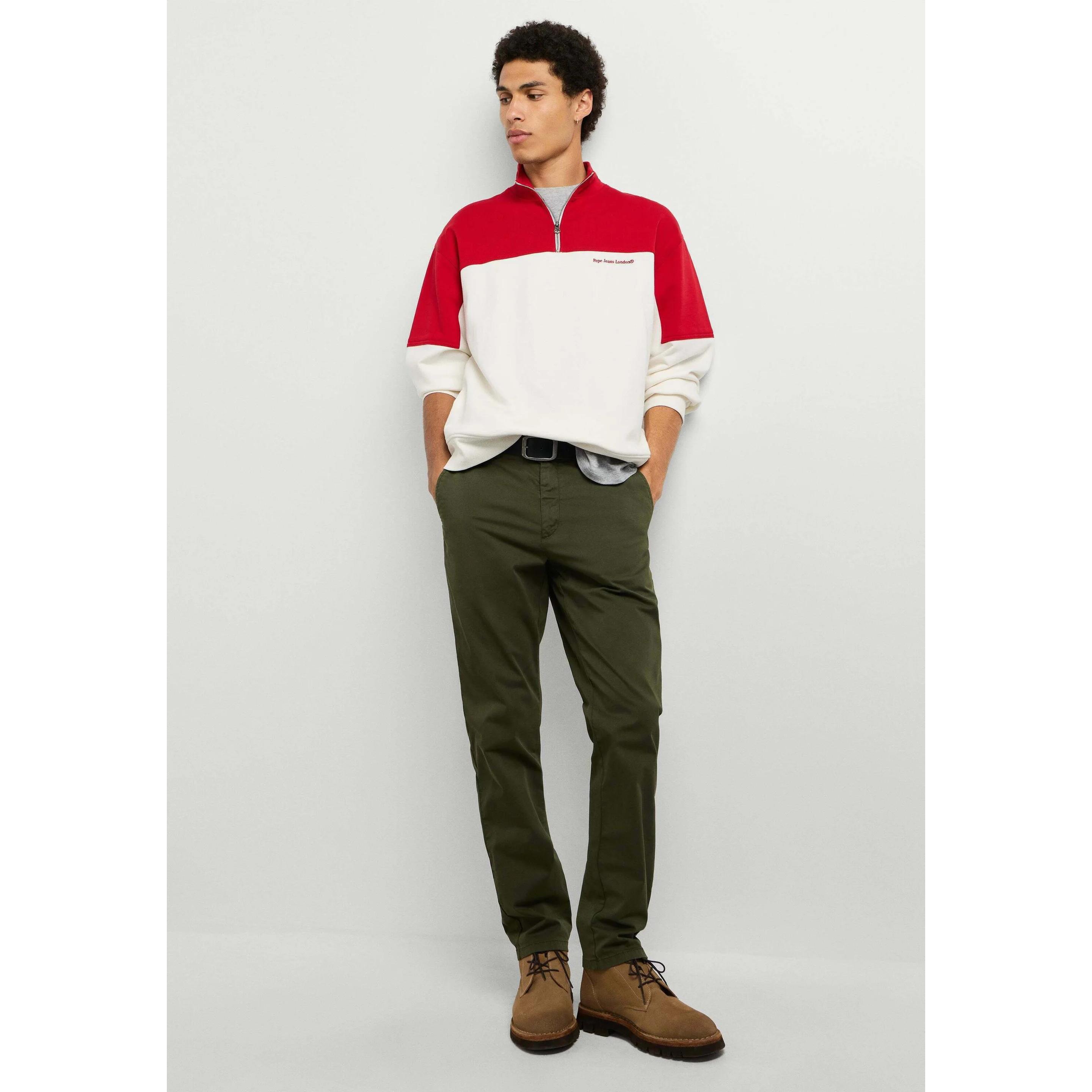 Pantalón Chino Hombre Pepe Jeans Verde Caqui Tobillero | Algodón Elástico PE122E06Z-K11