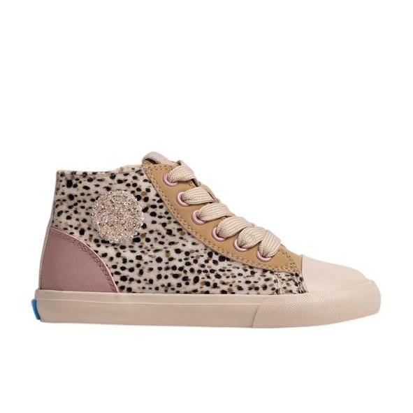 Zapatillas niña Mustang Free barefoot color Horsy white Rise rose blanco beige rosa y estampado animal print deportivos tipo bota de Mustang calzado respetuoso con cierre de cremallera lateral y cordones veganas y avaladas por el Dr Juanjo Lopez