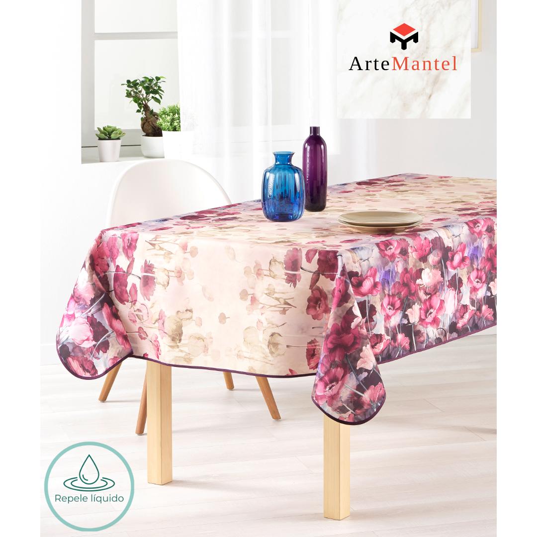 ARTEMANTEL Mantel Antimanchas GARDEN LILA CLARO de poliéster para mesa rectangular y redondo, repelente al agua