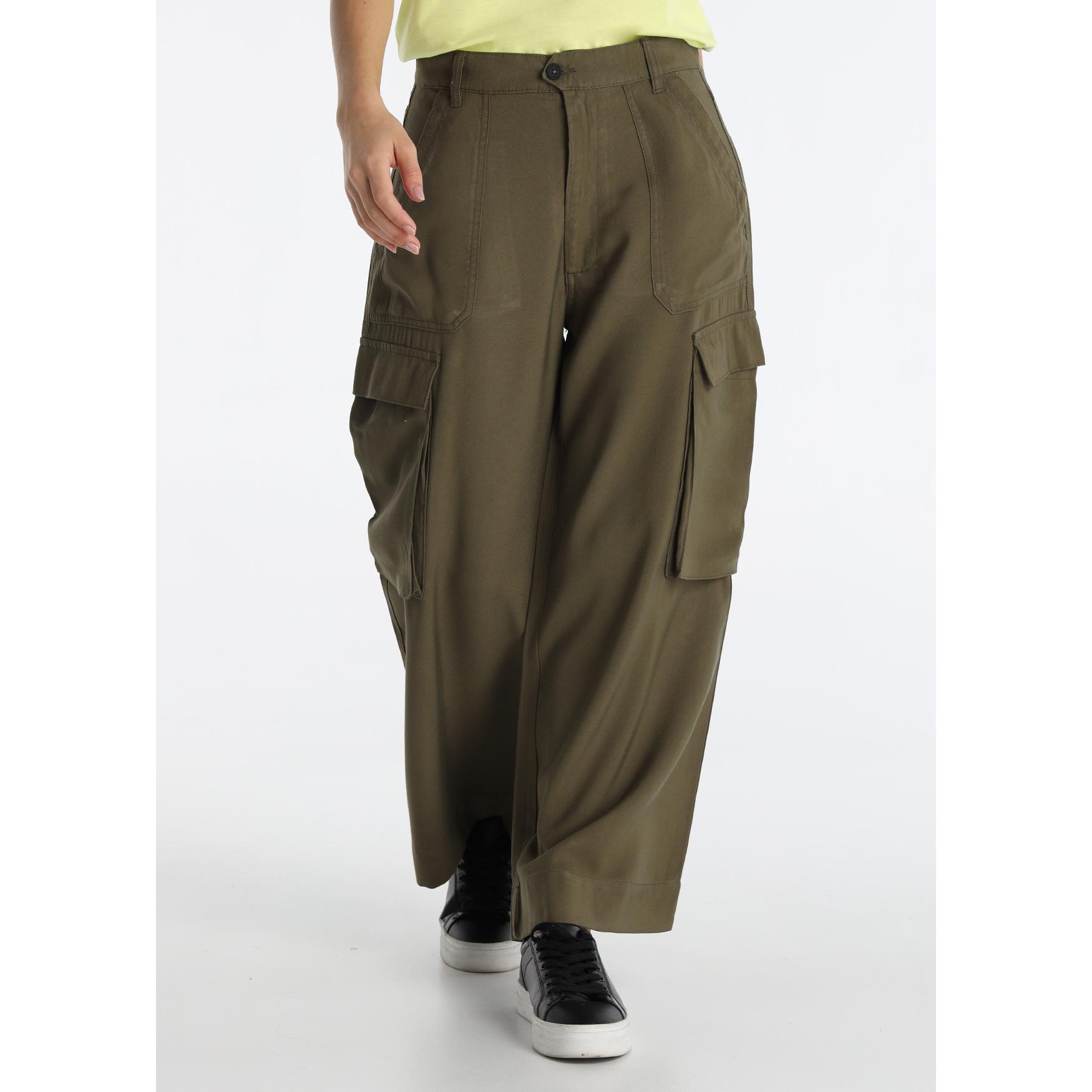 LOIS JEANS - Pantalón Cargo Wide Knee Crop Estilo Capri Verde - Tallaje en Pulgadas- Tallaje en Pulgadas
