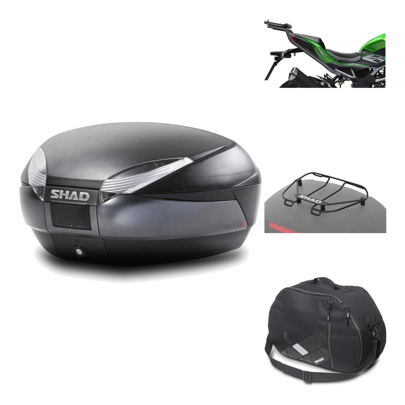 Baul Trasero + Herraje Montaje + Accesorios Sh48 Dark Grey Premium KIT-190608