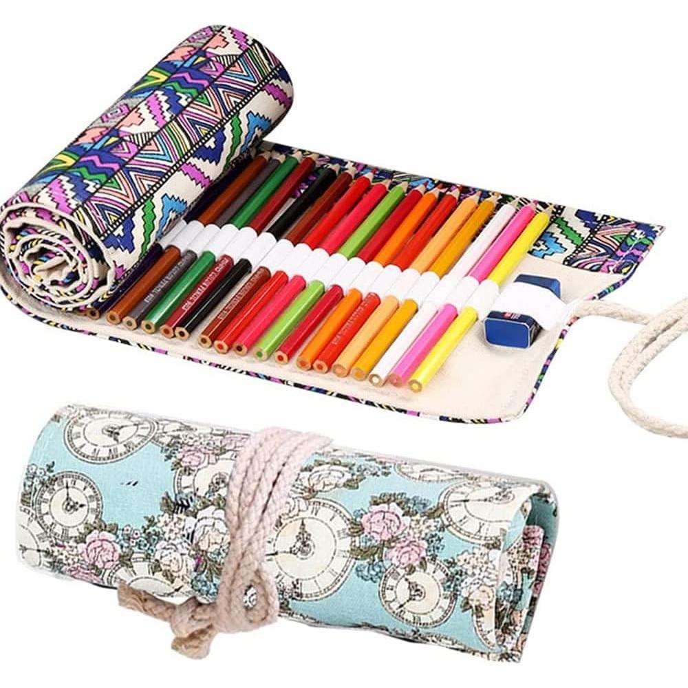 Estuche Enrollable Lápices, 2 Piezas Lona Lápices, Estuche Lona Guardar Lápices, Organizador Estuche Bolígrafos Viaje, Para Bocetos Principiantes, Niños, Adultos Uso Diario Oficina, 36 Agujeros