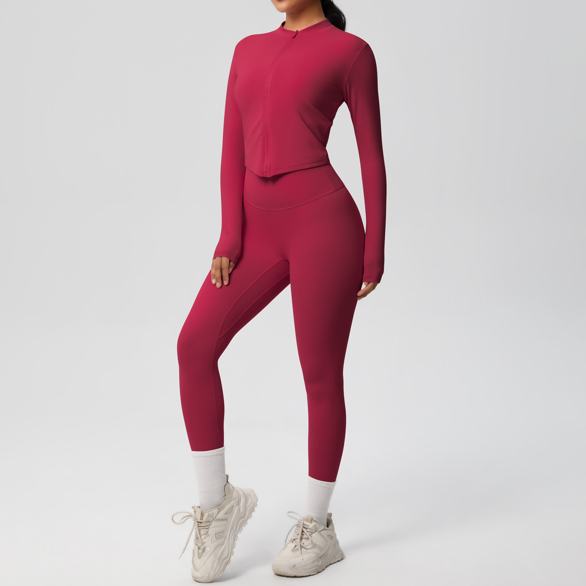 OmHO Traje de Yoga de 2 UDS., Conjunto Deportivo de Gimnasio para Mujer, chándales para correr con Cremallera, ropa Deportiva de entrenamiento, Camisa Deportiva Larga de manga, ropa de Yoga